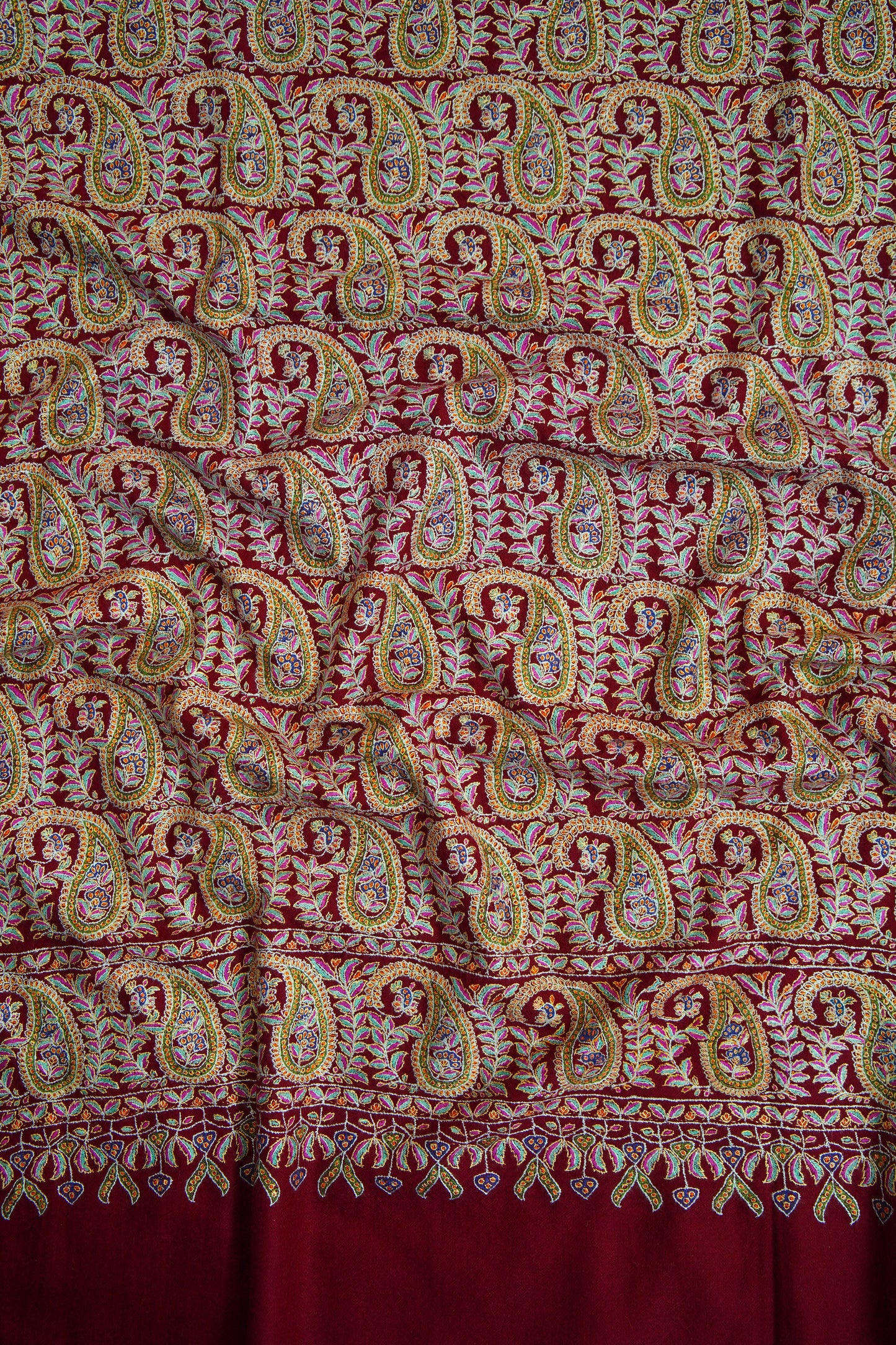 maroon GI jamma embroidery pashmina shawl 9751