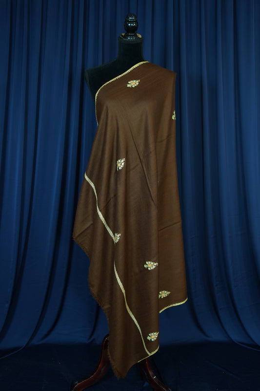 chocolate brown GI butis embroidery pashmina shawl 9754