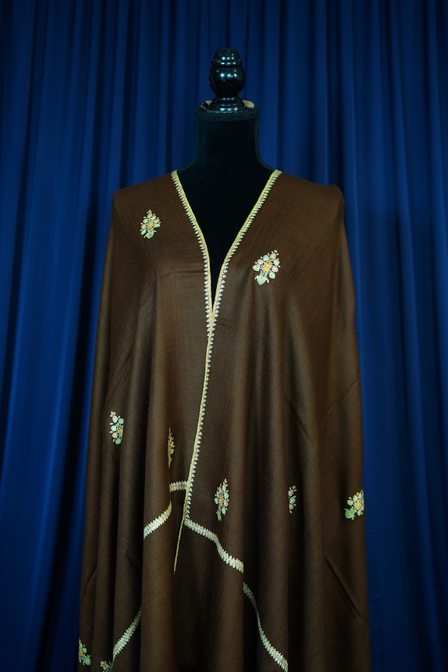 chocolate brown GI butis embroidery pashmina shawl 9754
