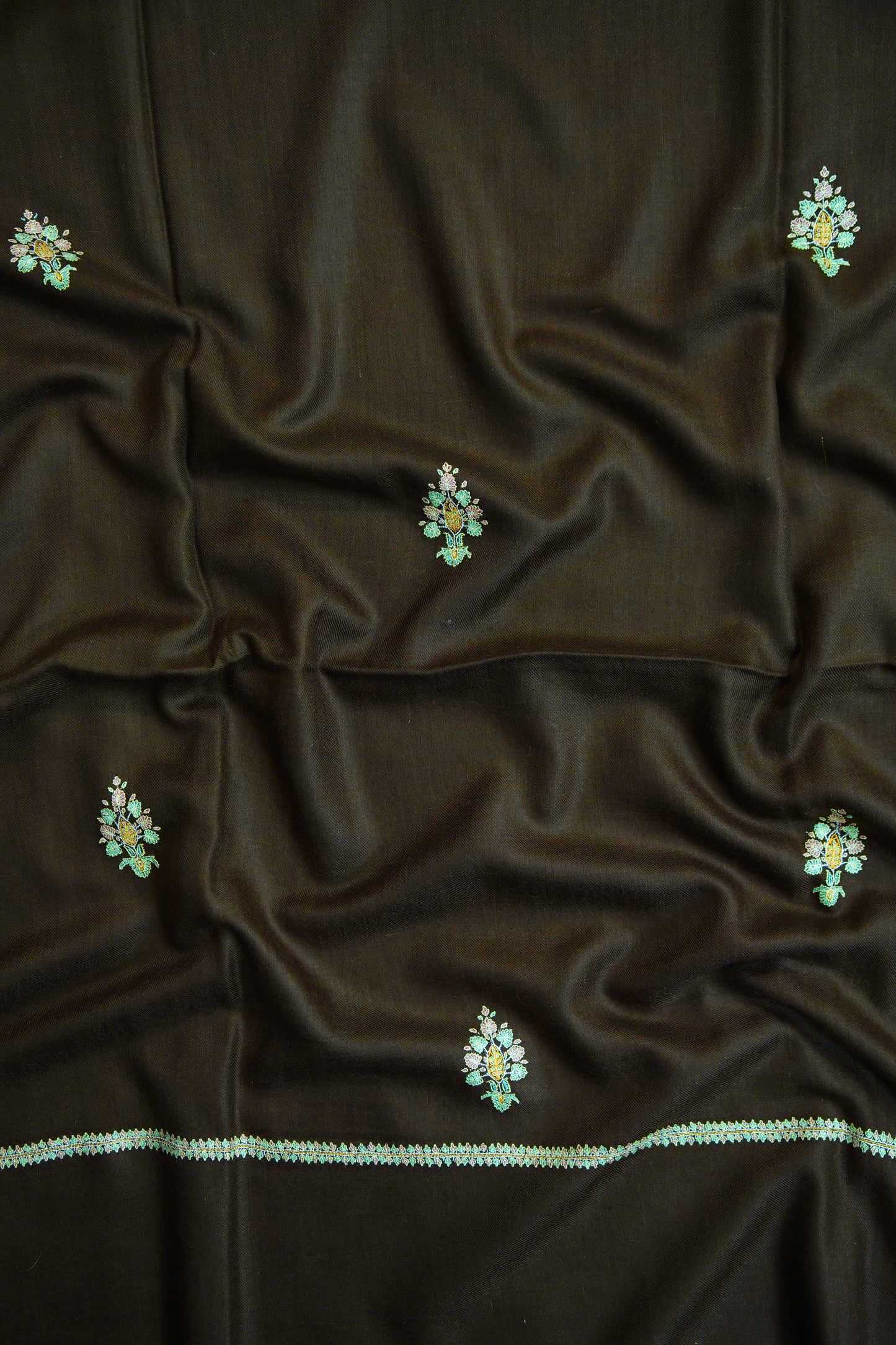 chocolate brown GI butis embroidery pashmina shawl 9754
