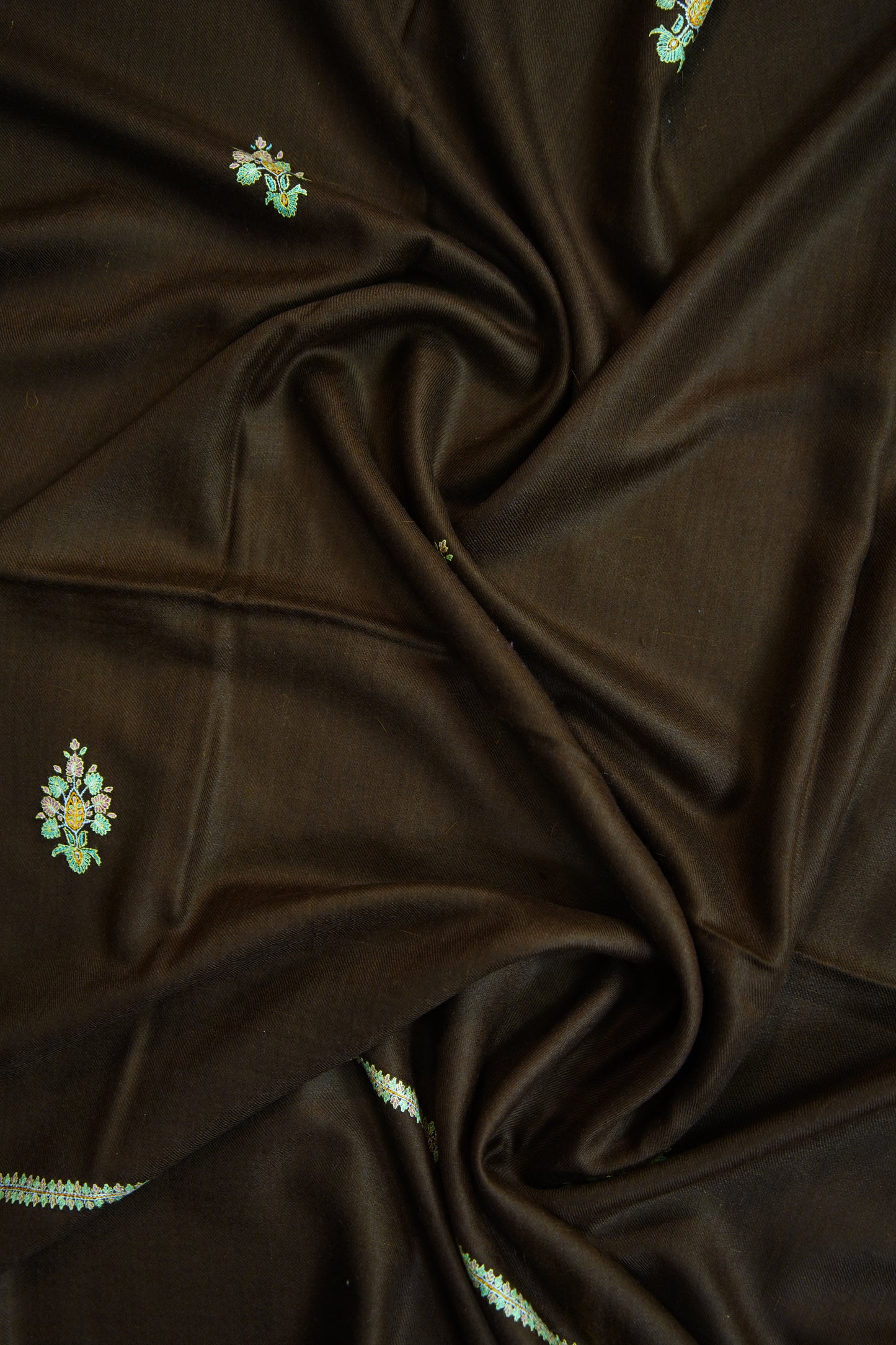 chocolate brown GI butis embroidery pashmina shawl 9754