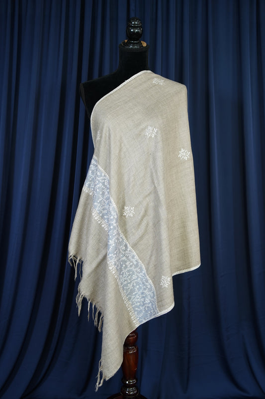 light natural GI butis embroidery pashmina stole 9757