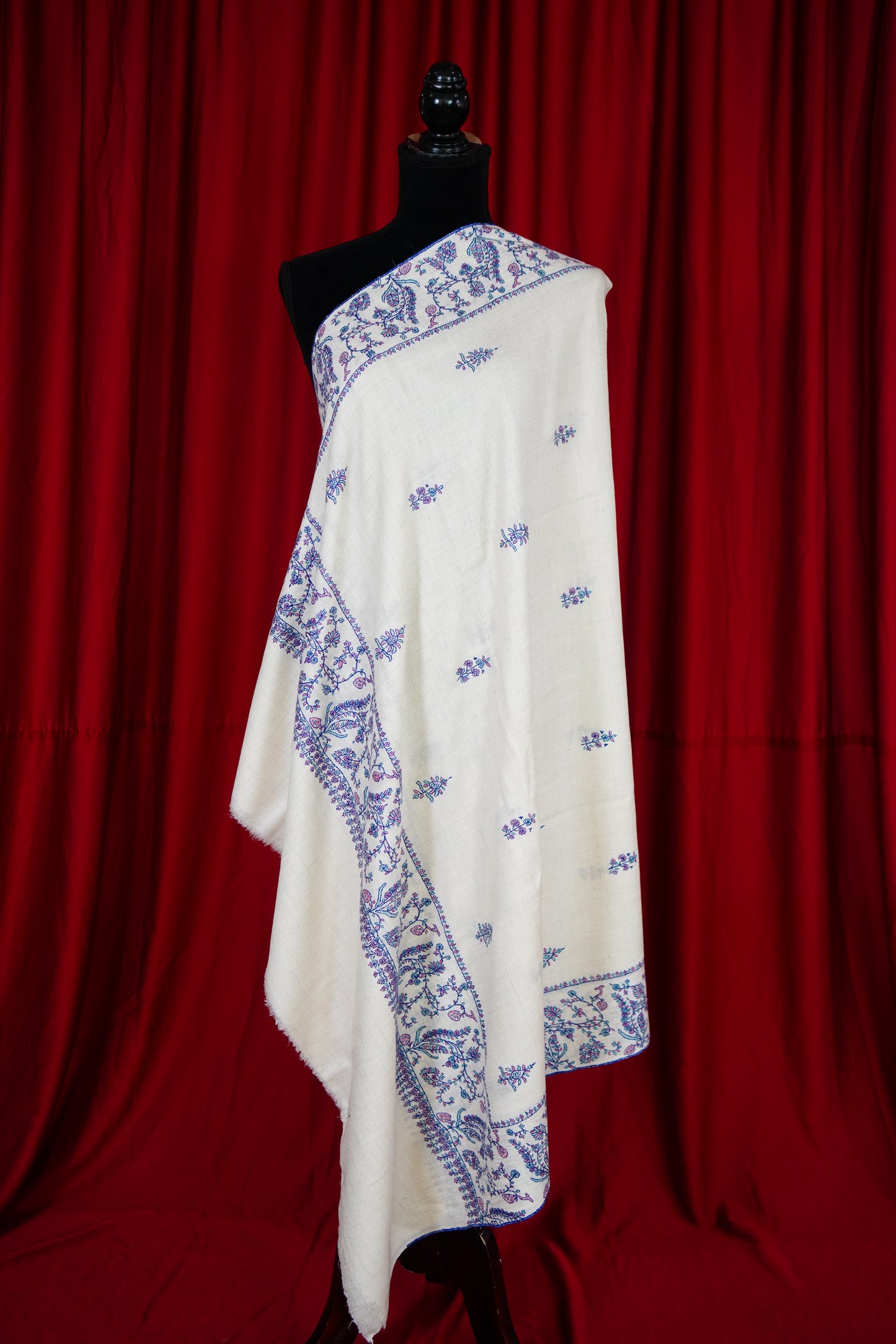 pure white GI butis embroidery pashmina shawl 9765