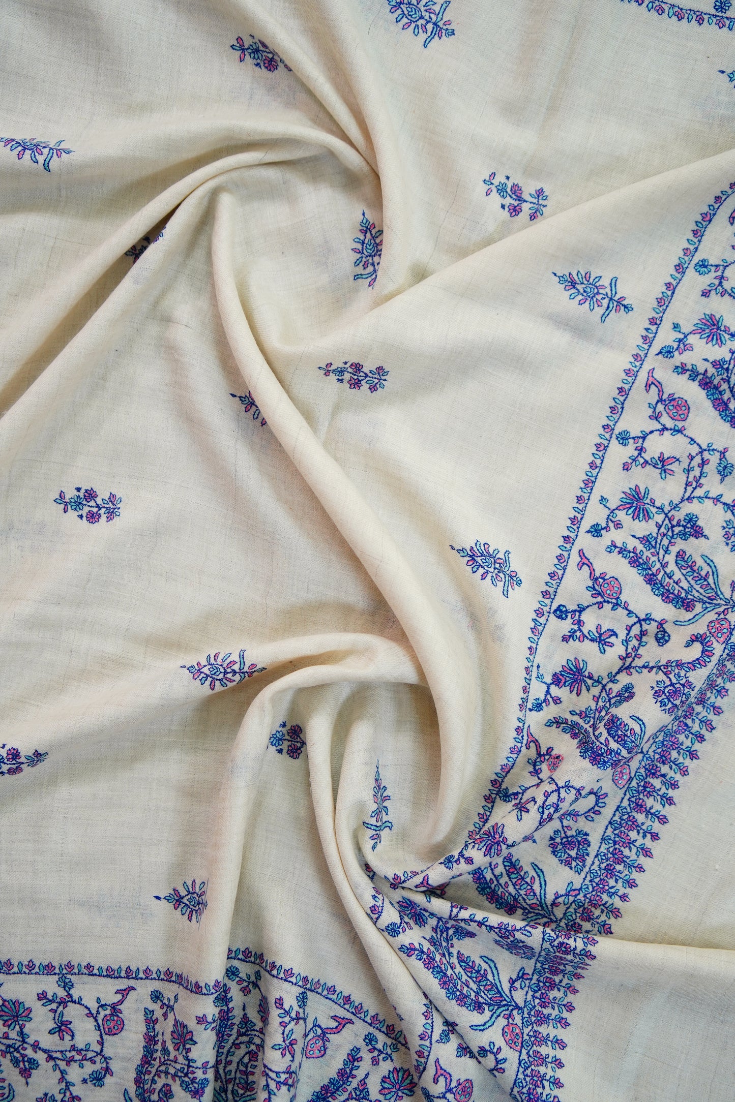 pure white GI butis embroidery pashmina shawl 9765