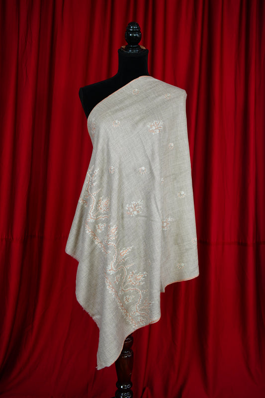 light natural GI embroidery pashmina stole 9768