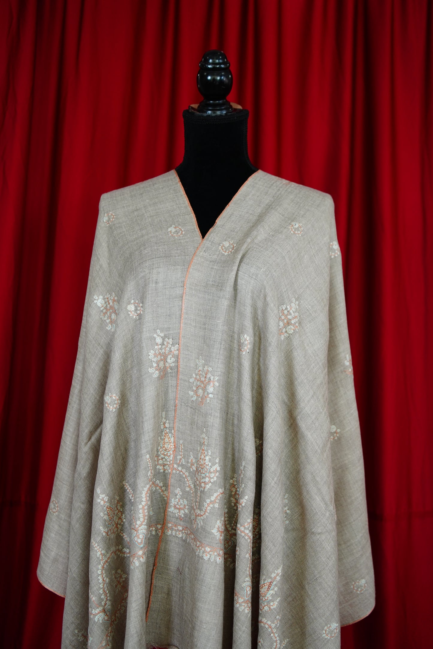 light natural GI embroidery pashmina stole 9768