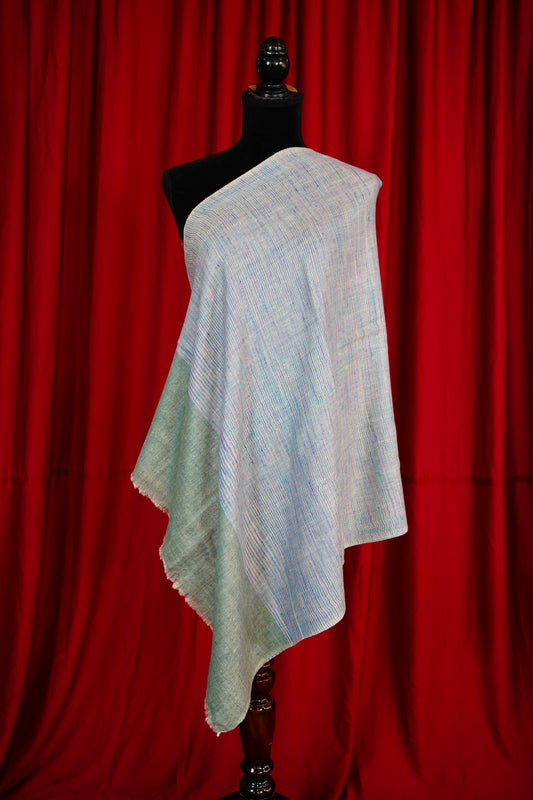 blue and green striped pure pashmina stole 9771