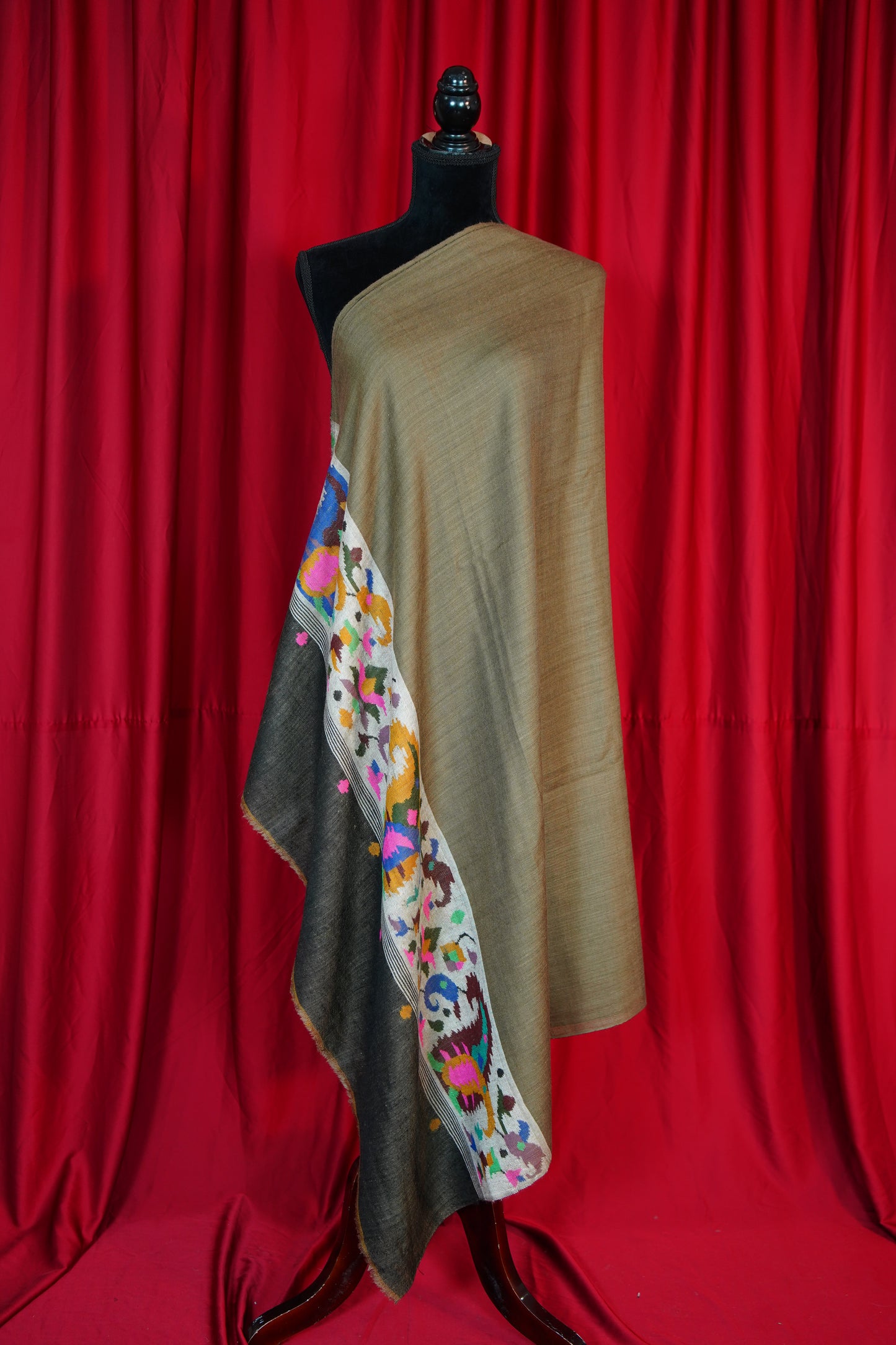 peanut brown and black GI kani palla pashmina shawl 9782