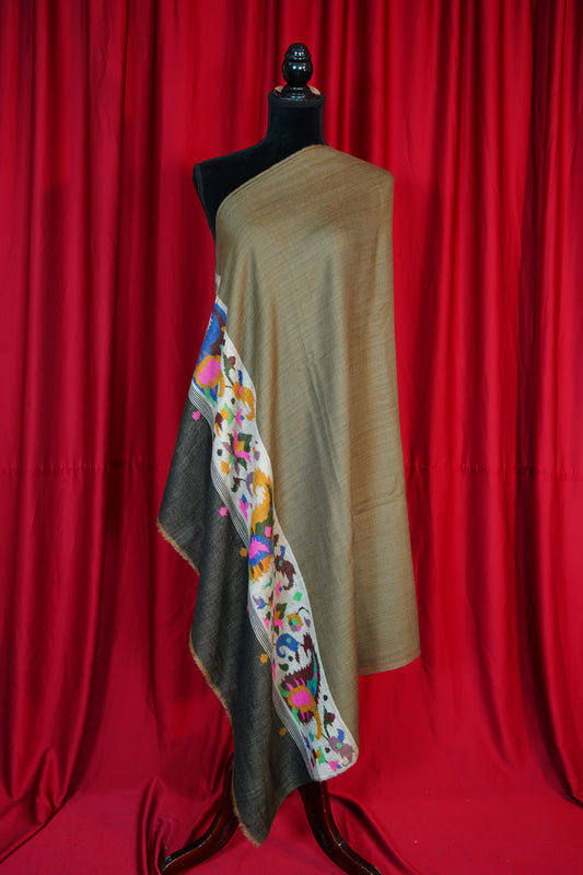 peanut brown and black GI kani palla pashmina shawl 9782