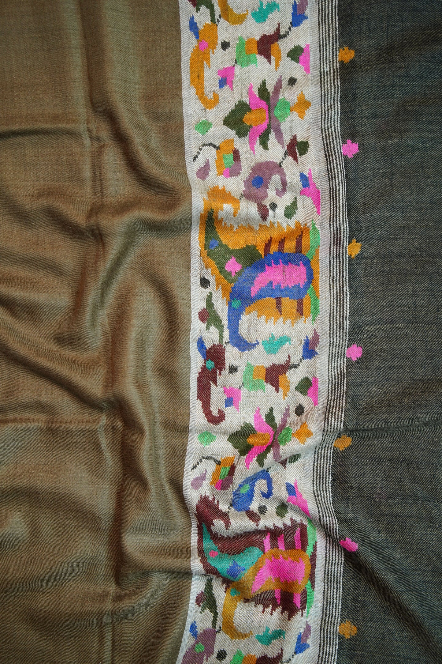 peanut brown and black GI kani palla pashmina shawl 9782