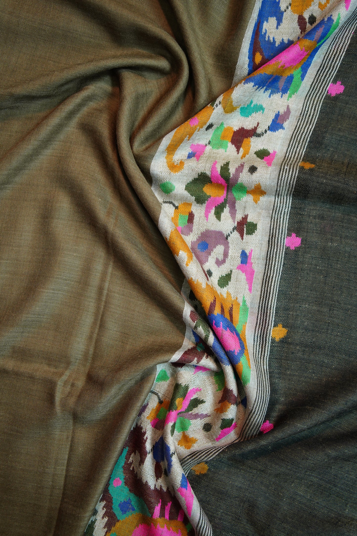 peanut brown and black GI kani palla pashmina shawl 9782