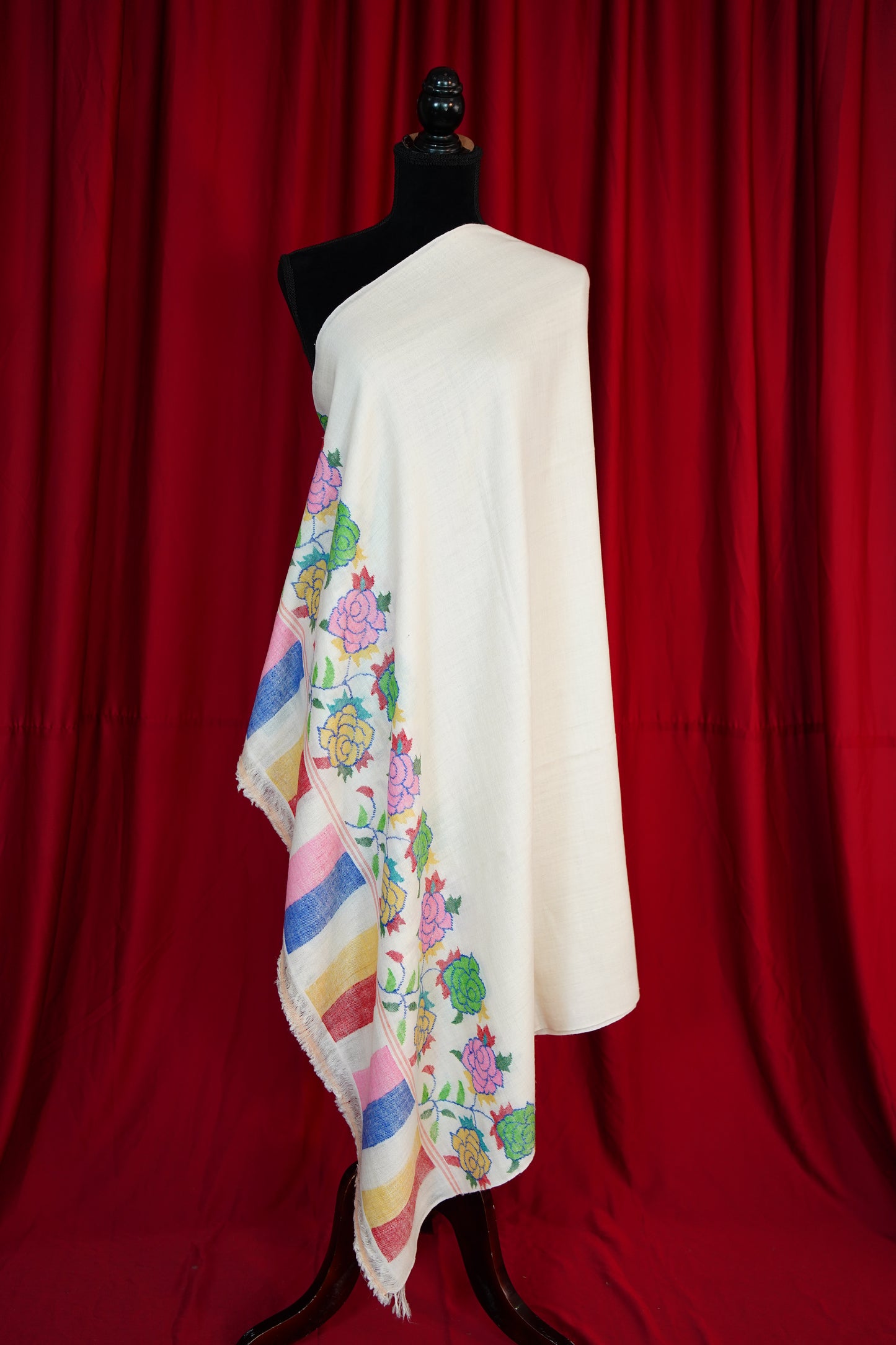 pure white GI kani palla pashmina shawl 9785