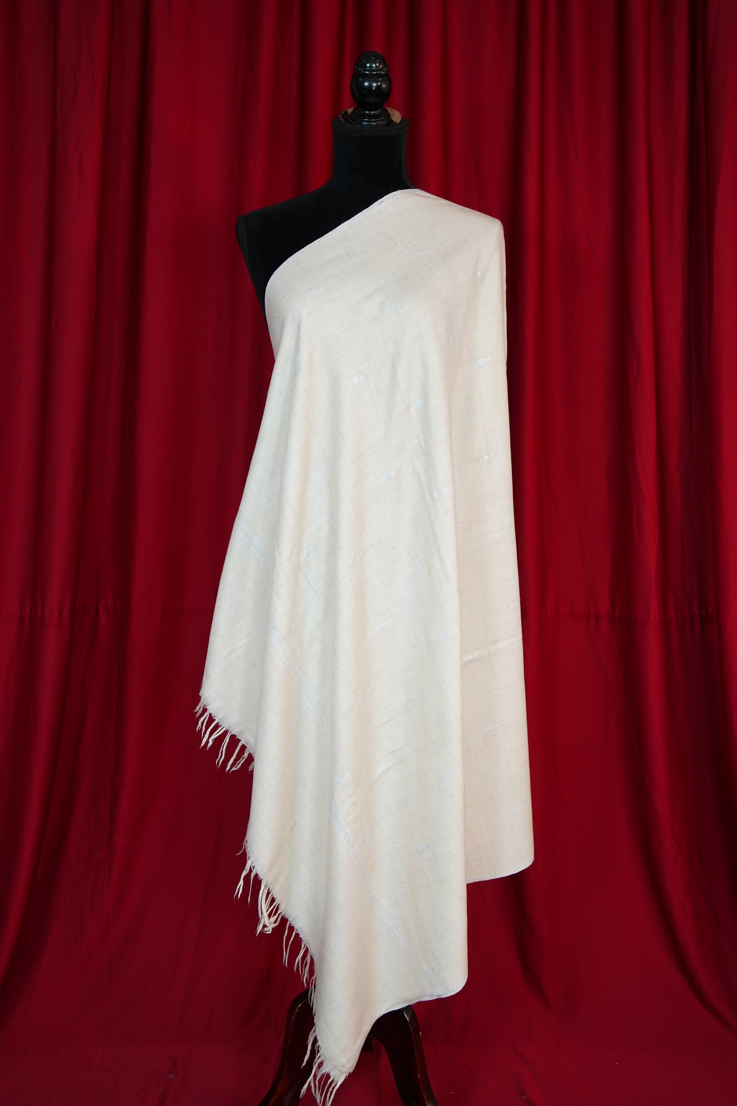 white on white butis GI embroidery pashmina shawl 9786
