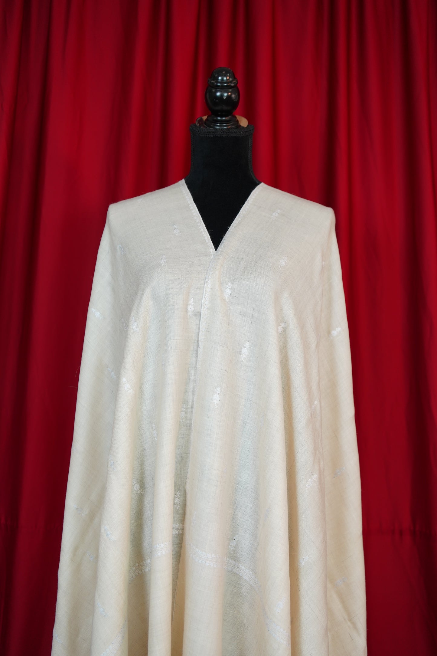 white on white butis GI embroidery pashmina shawl 9786