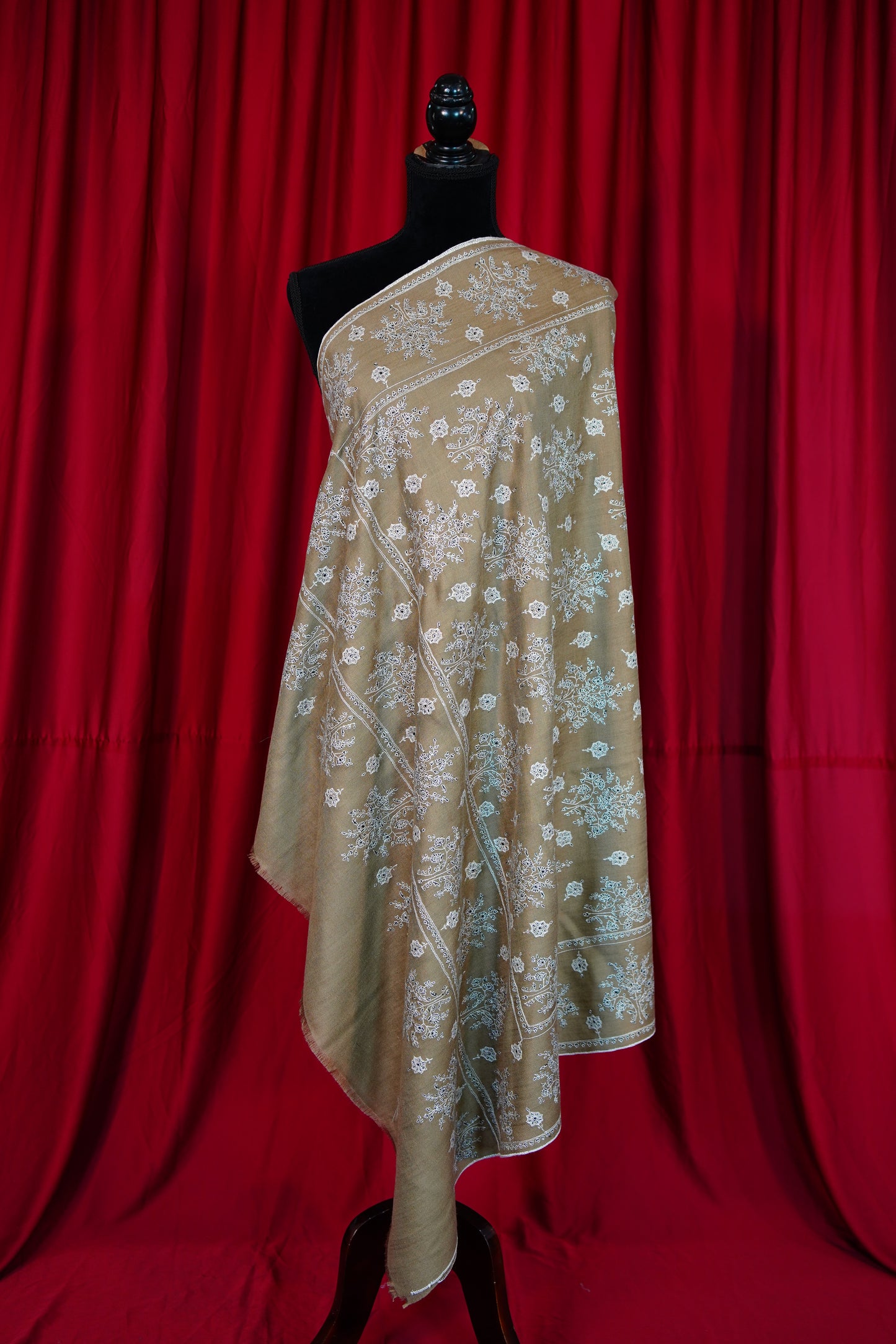 ecru biscuit GI embroidery pashmina shawl 9790