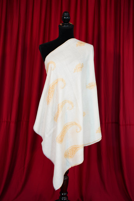 pure white GI butis embroidery pashmina stole 9791