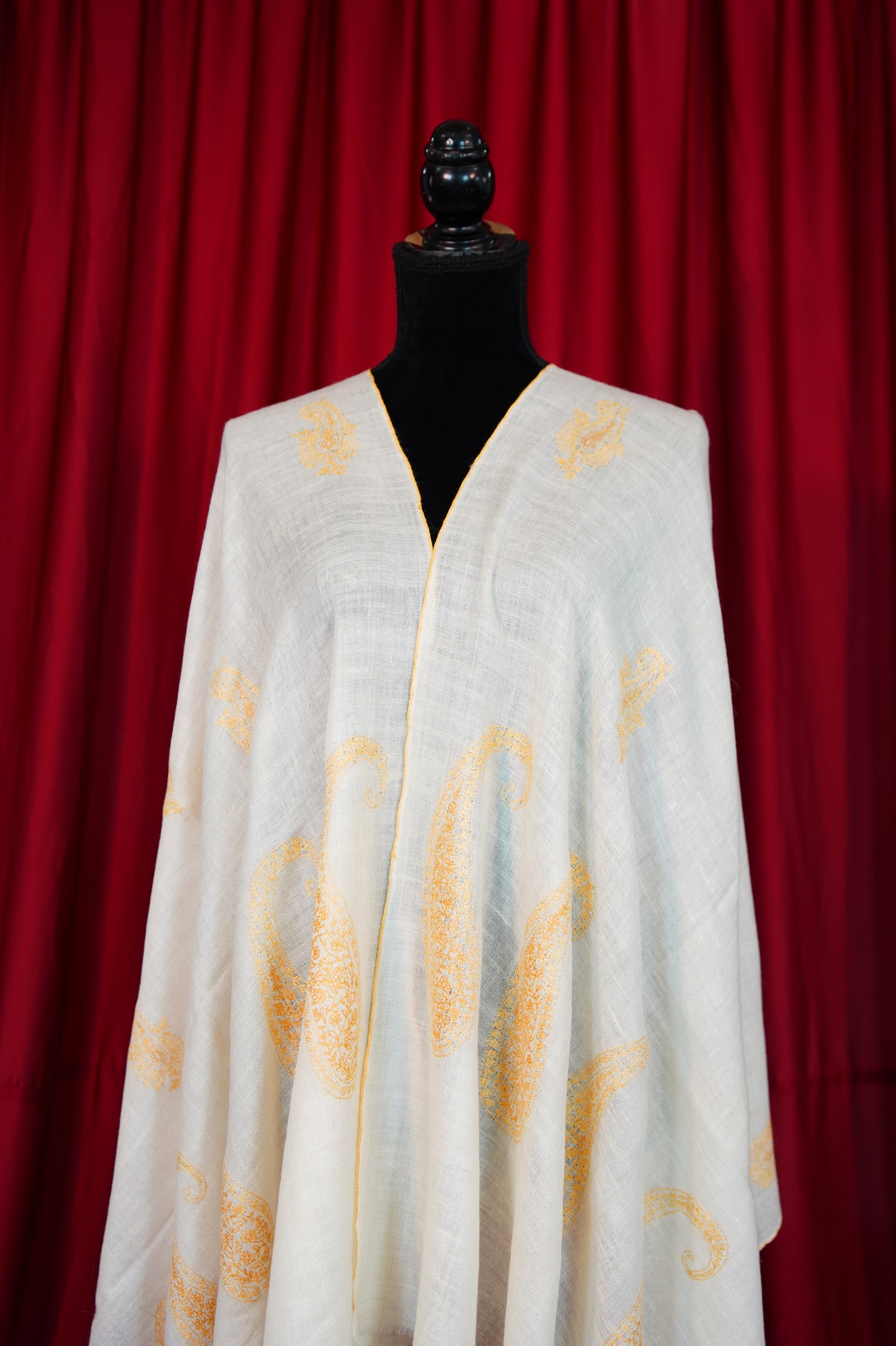 pure white GI butis embroidery pashmina stole 9791