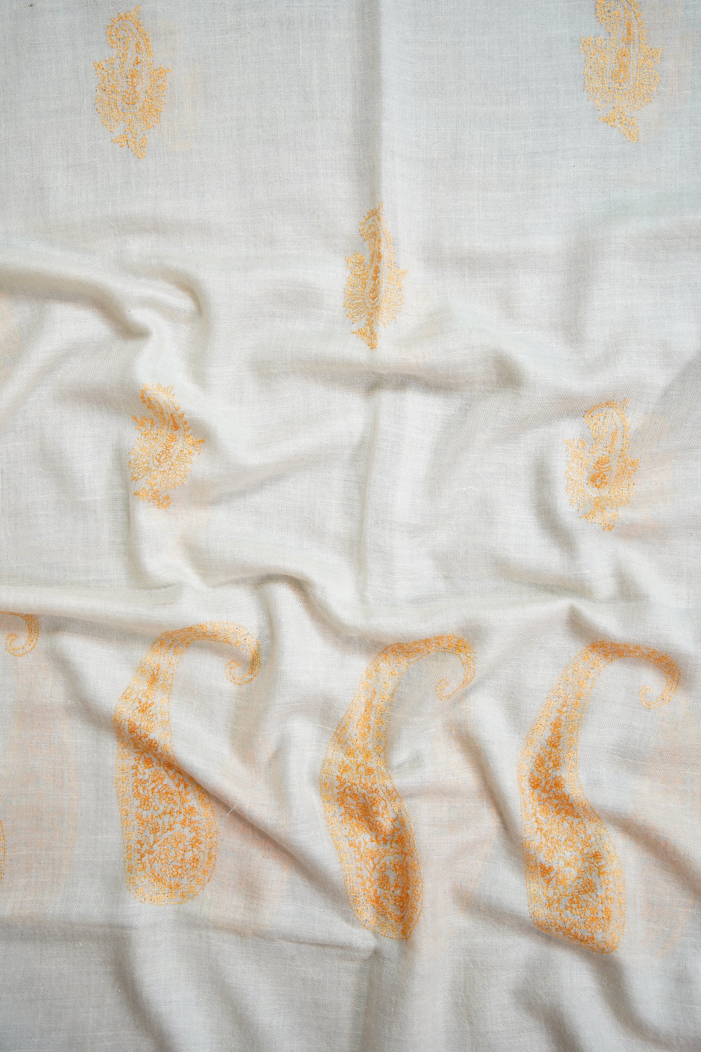 pure white GI butis embroidery pashmina stole 9791