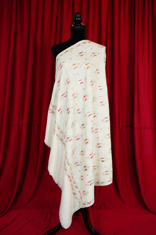 white tilla embroidery pashmina shawl 9793