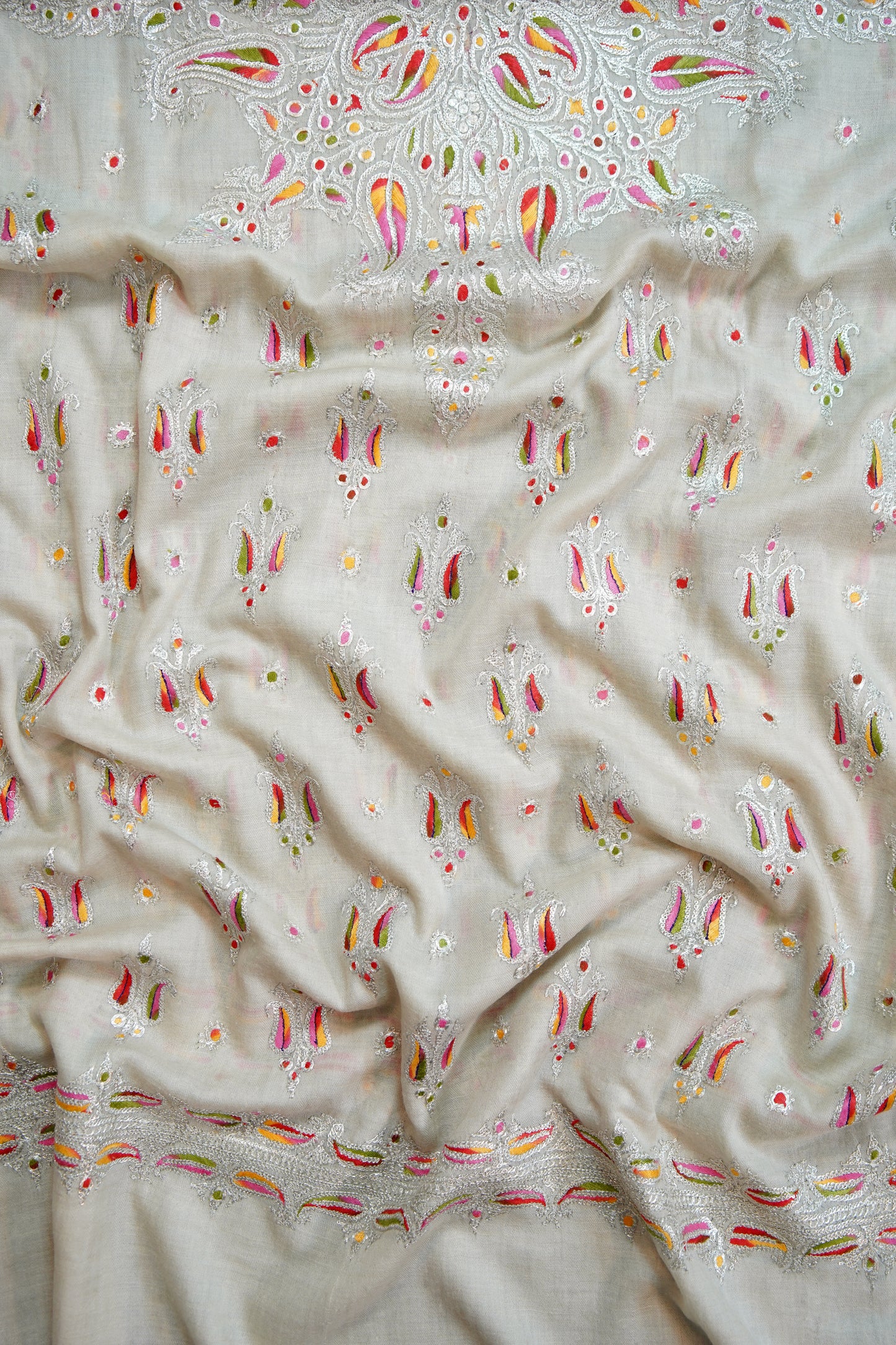 white tilla embroidery pashmina shawl 9793