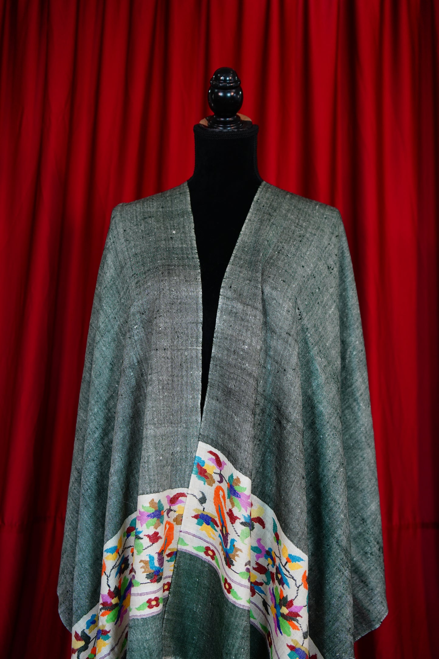 fern bottle green GI kani palla stole 9795