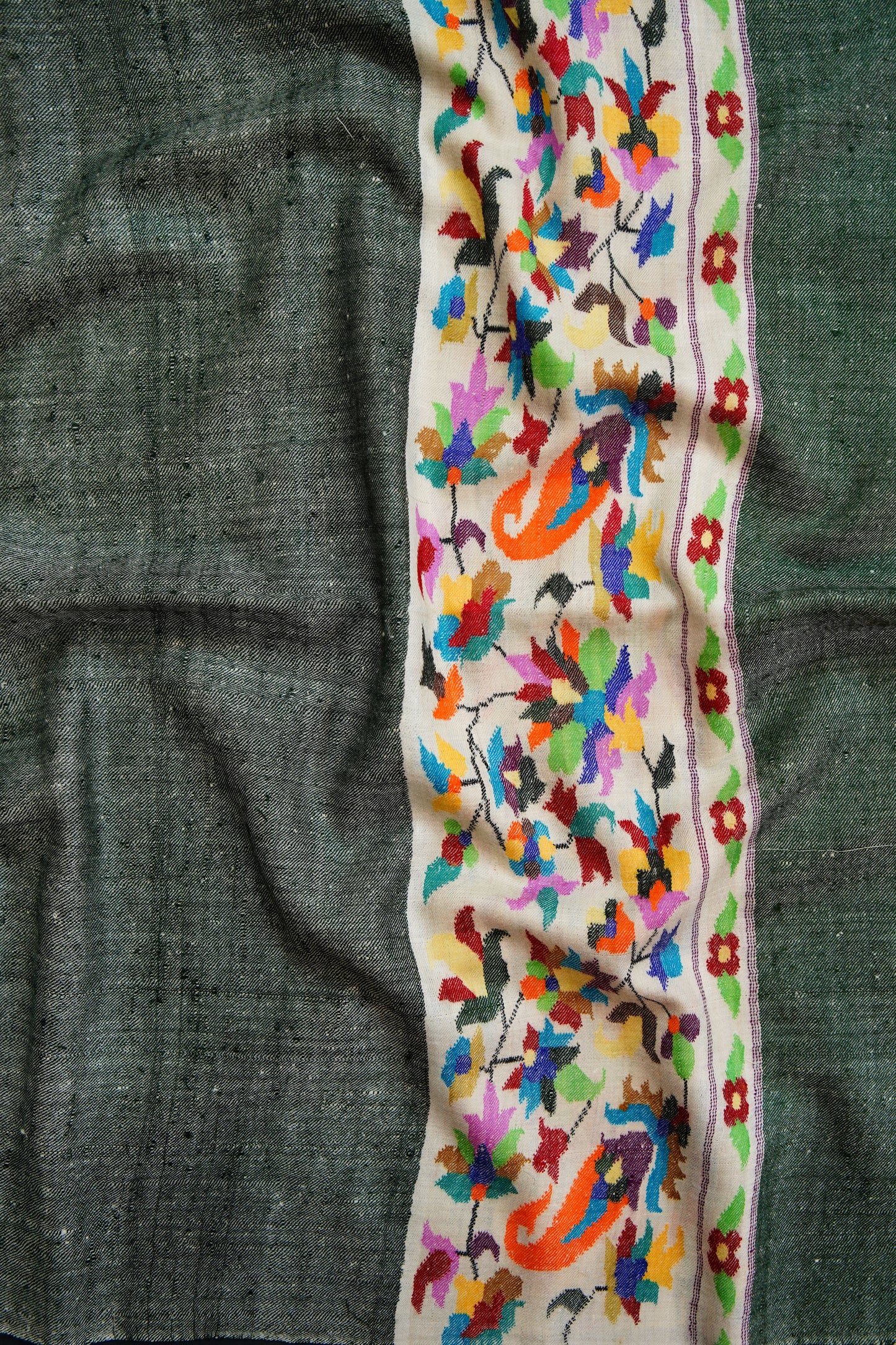 fern bottle green GI kani palla stole 9795