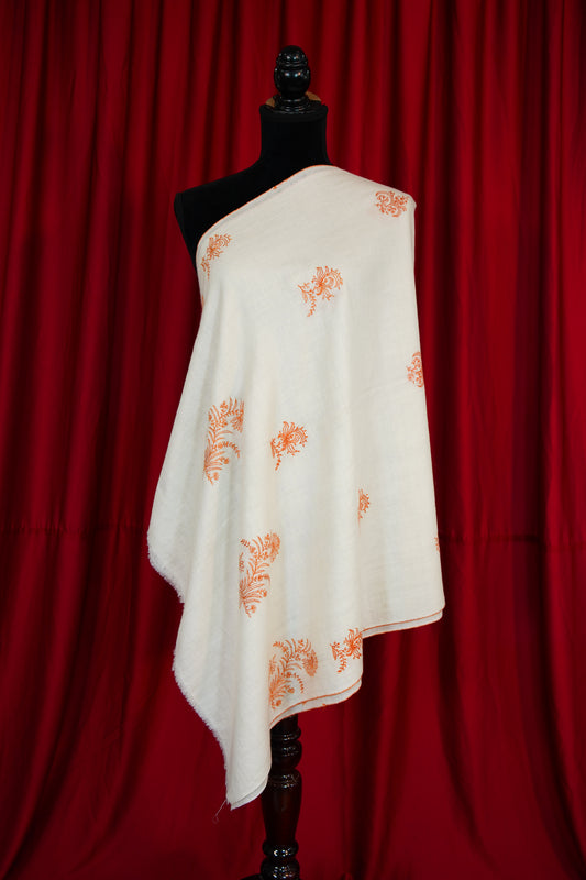 white GI butis embroidery pashmina stole 9797
