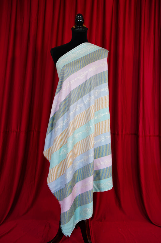multi-coloured striped GI embroidery pashmina shawl 9798