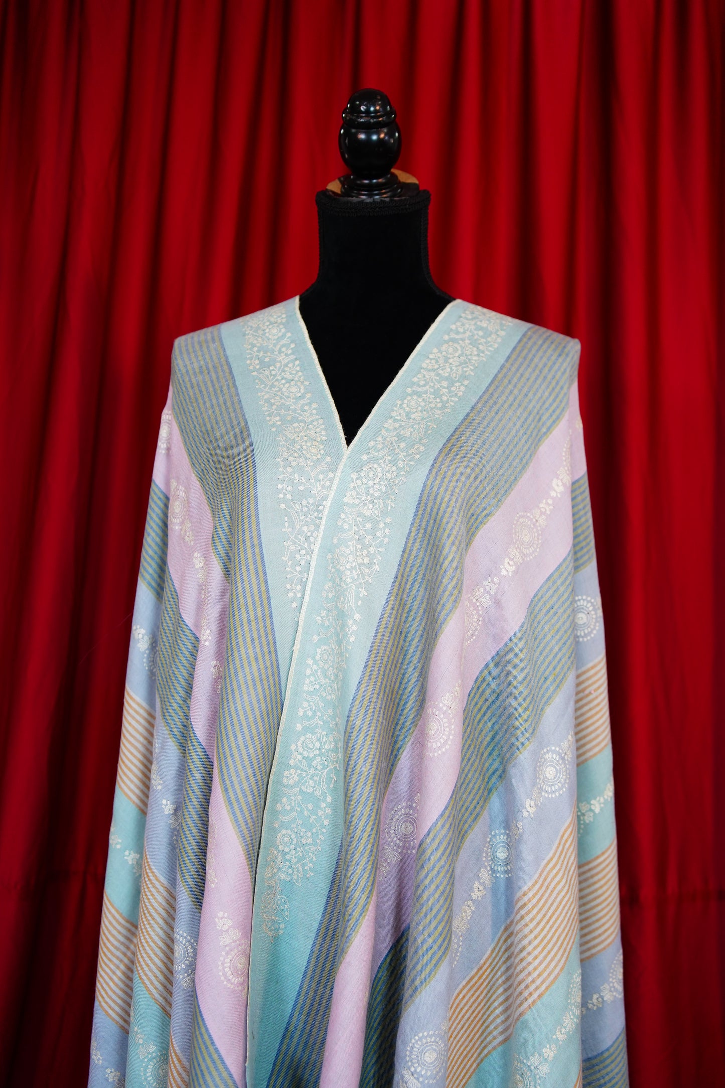 multi-coloured striped GI embroidery pashmina shawl 9798