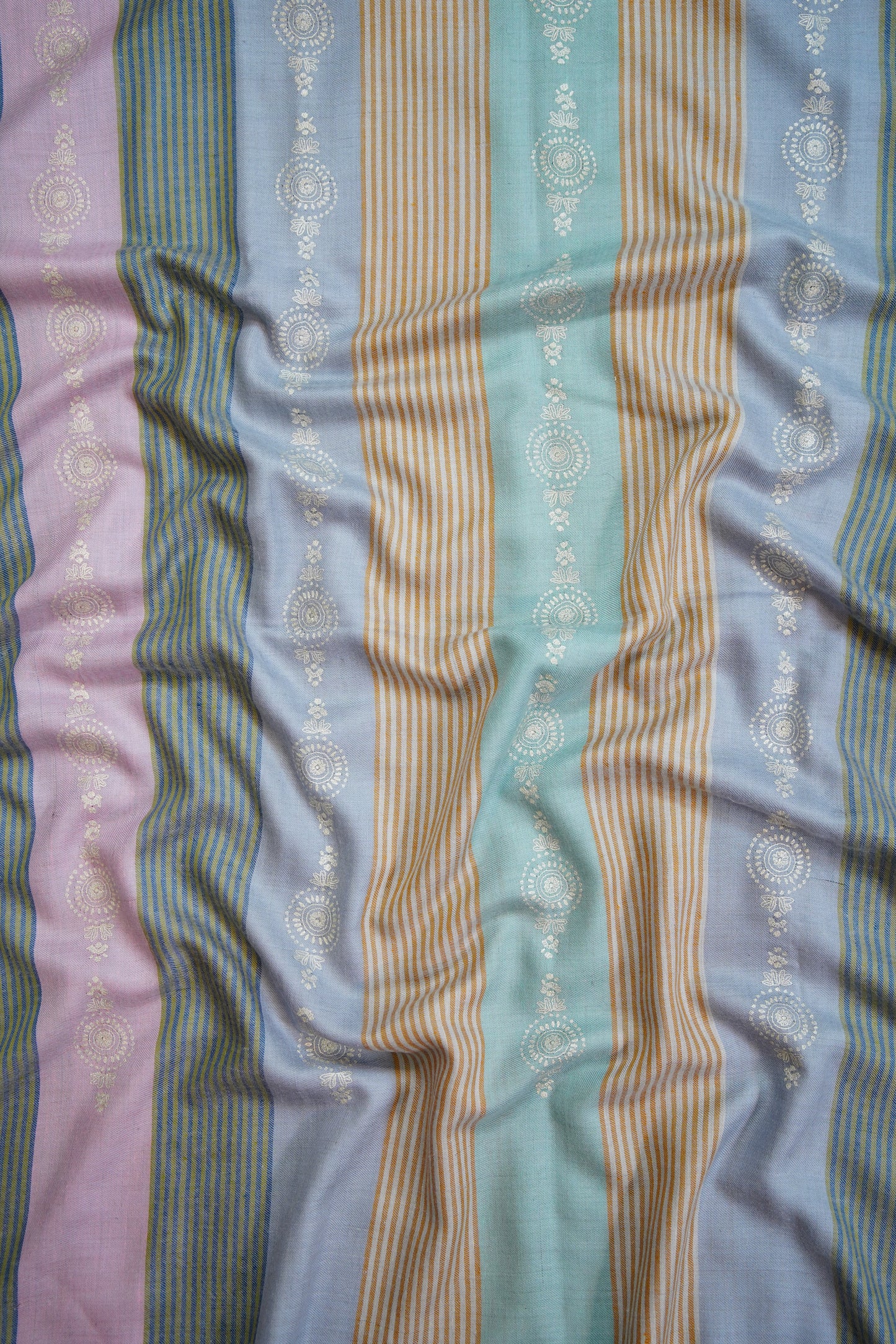 multi-coloured striped GI embroidery pashmina shawl 9798