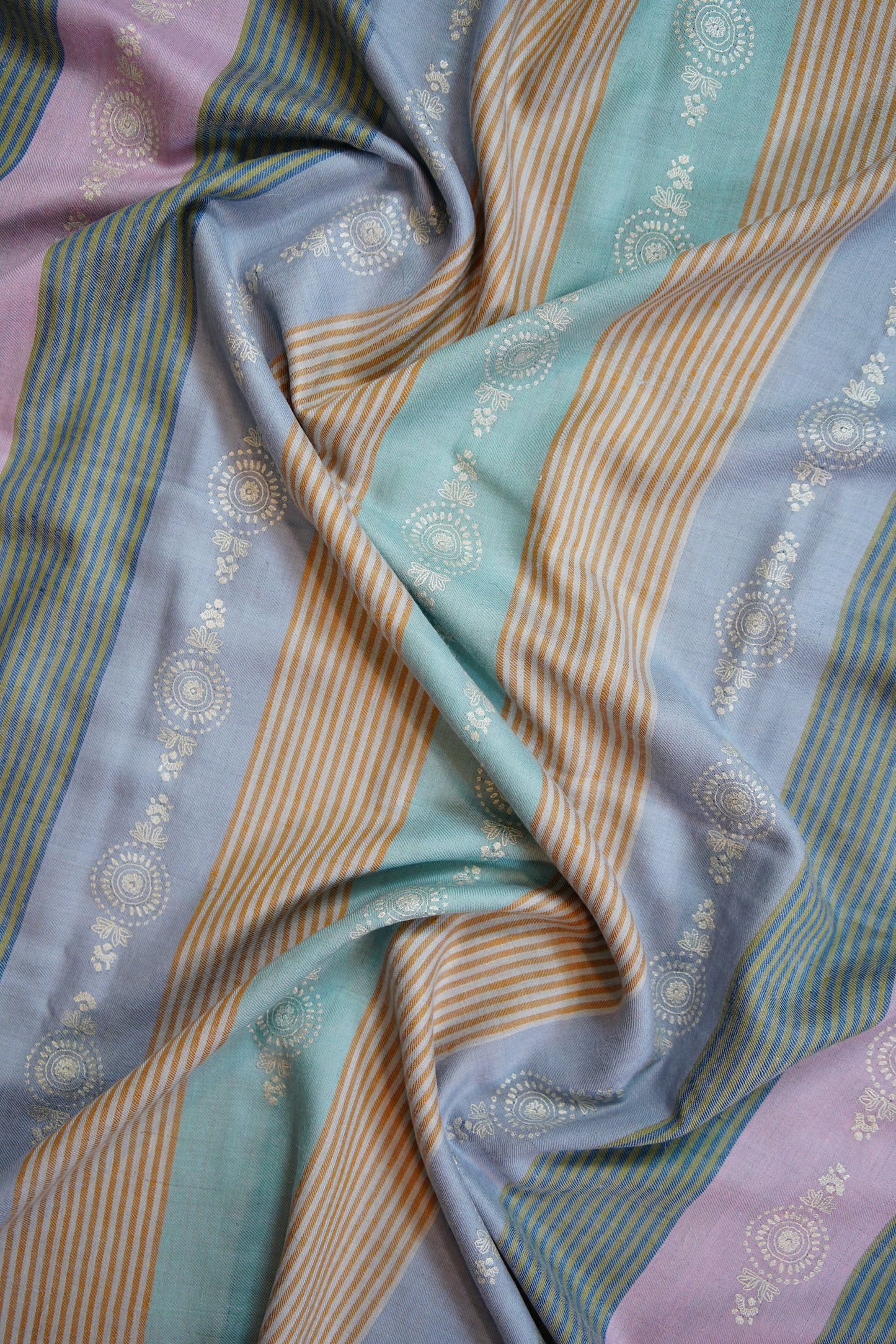 multi-coloured striped GI embroidery pashmina shawl 9798