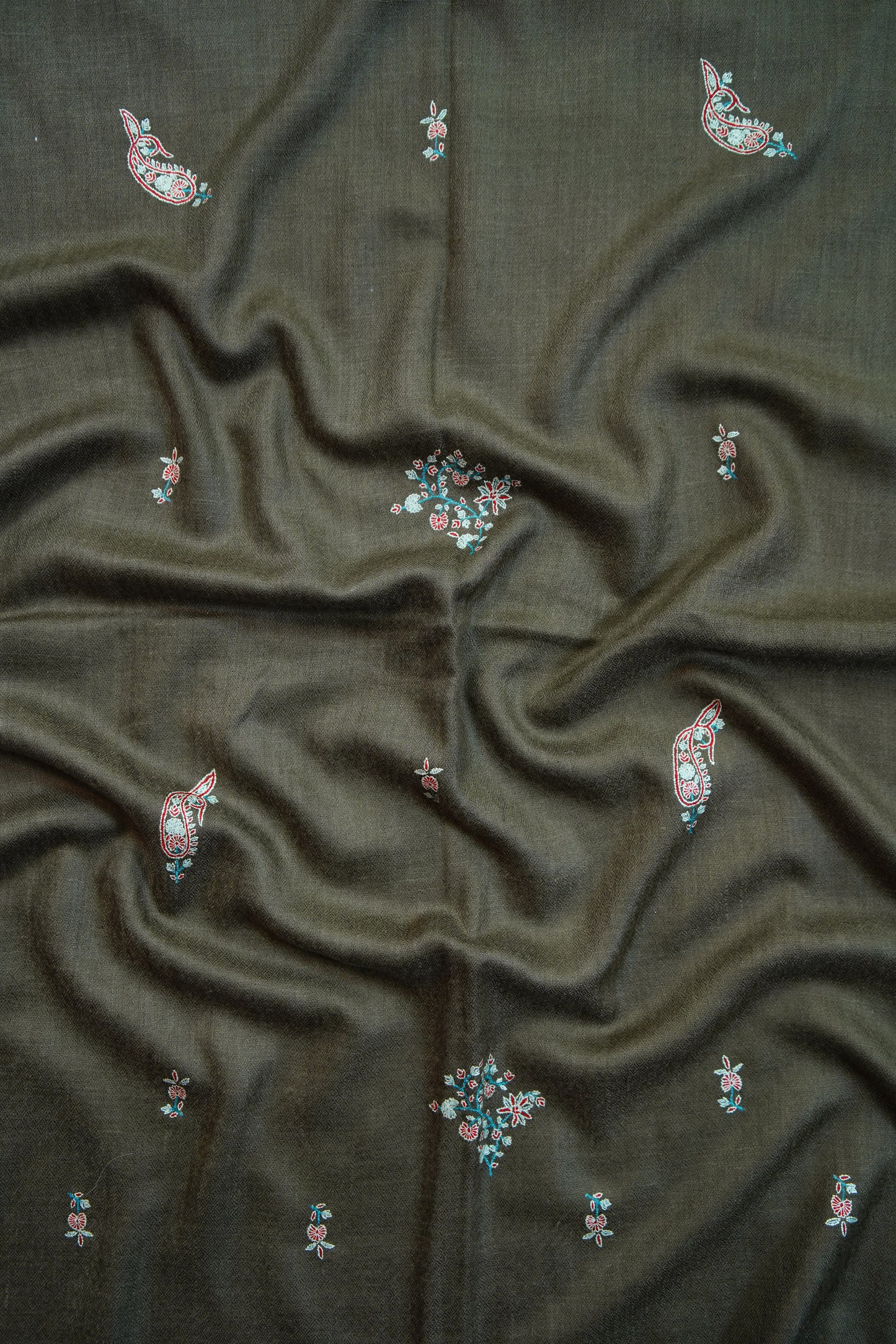 dark natural butis GI embroidery pashmina stole 9803