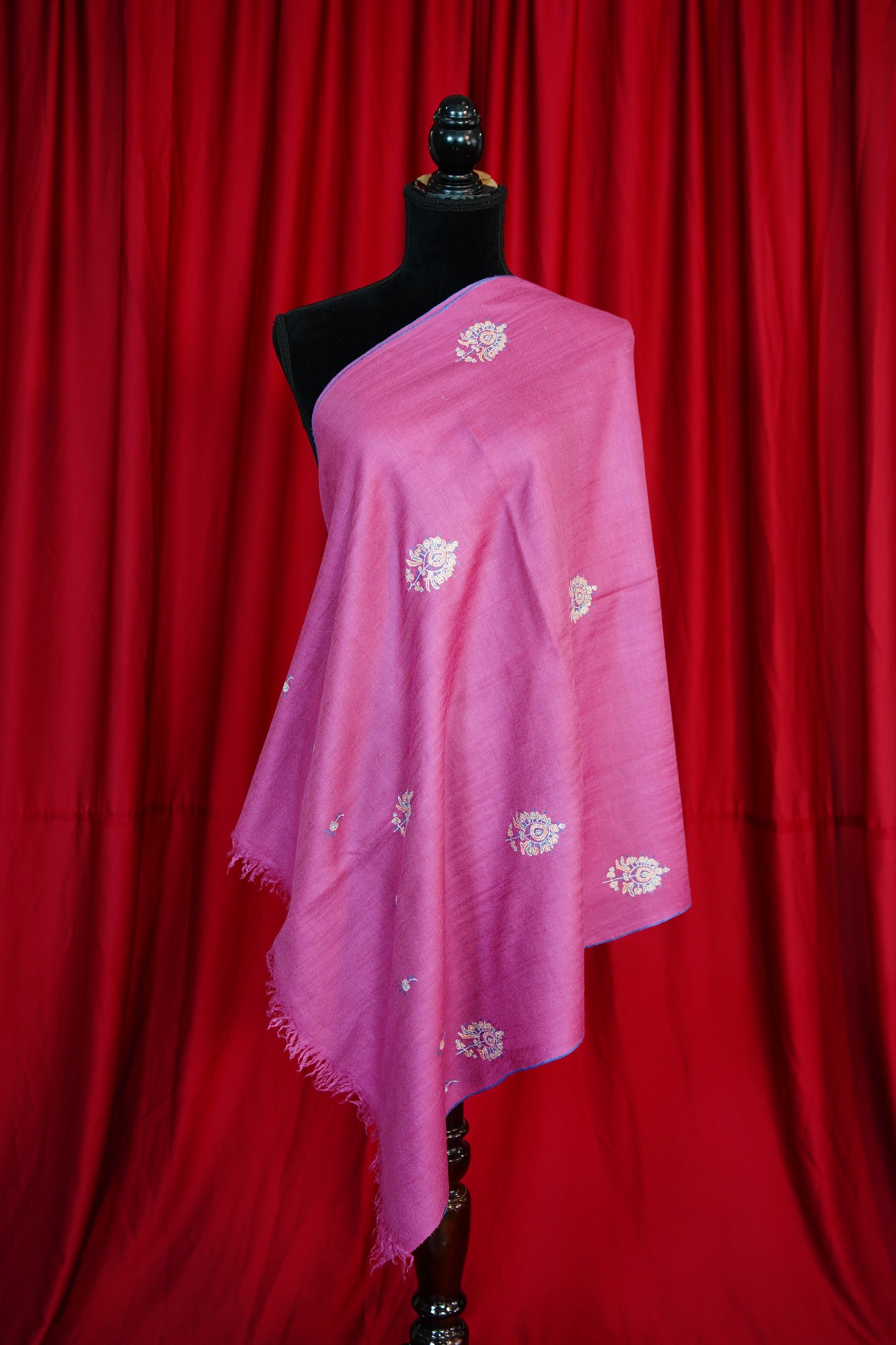 hot pink butis GI embroidery pashmina stole 9804