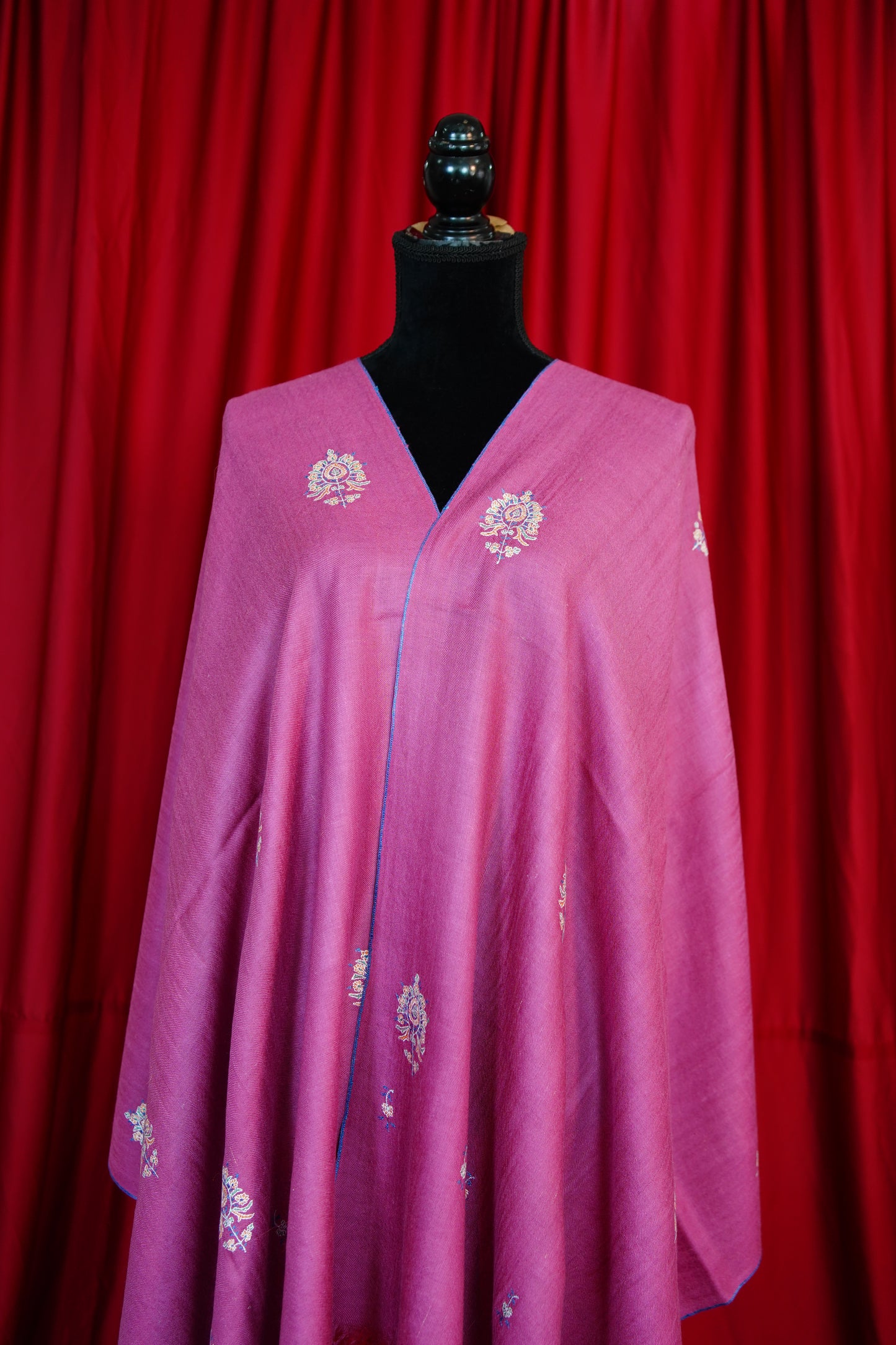 hot pink butis GI embroidery pashmina stole 9804