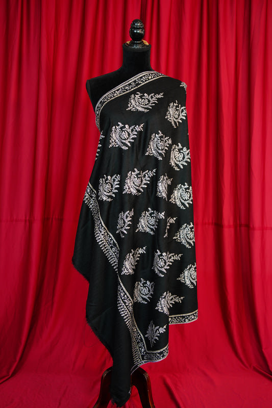 black GI butis embroidery pashmina shawl 9806