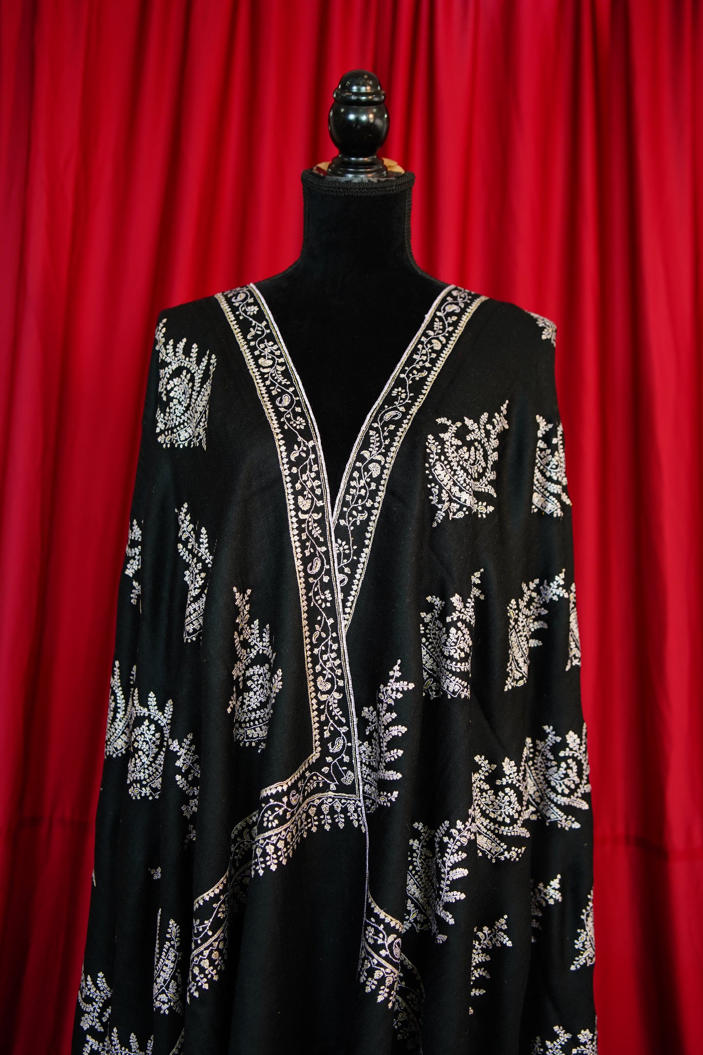 black GI butis embroidery pashmina shawl 9806