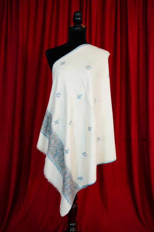 snow white GI embroidery pashmina stole 9807