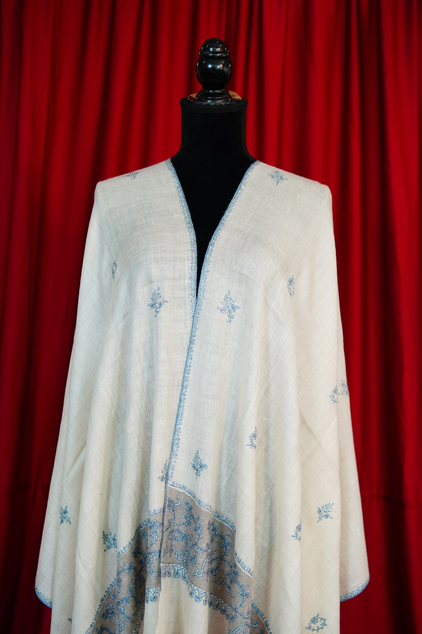 snow white GI embroidery pashmina stole 9807