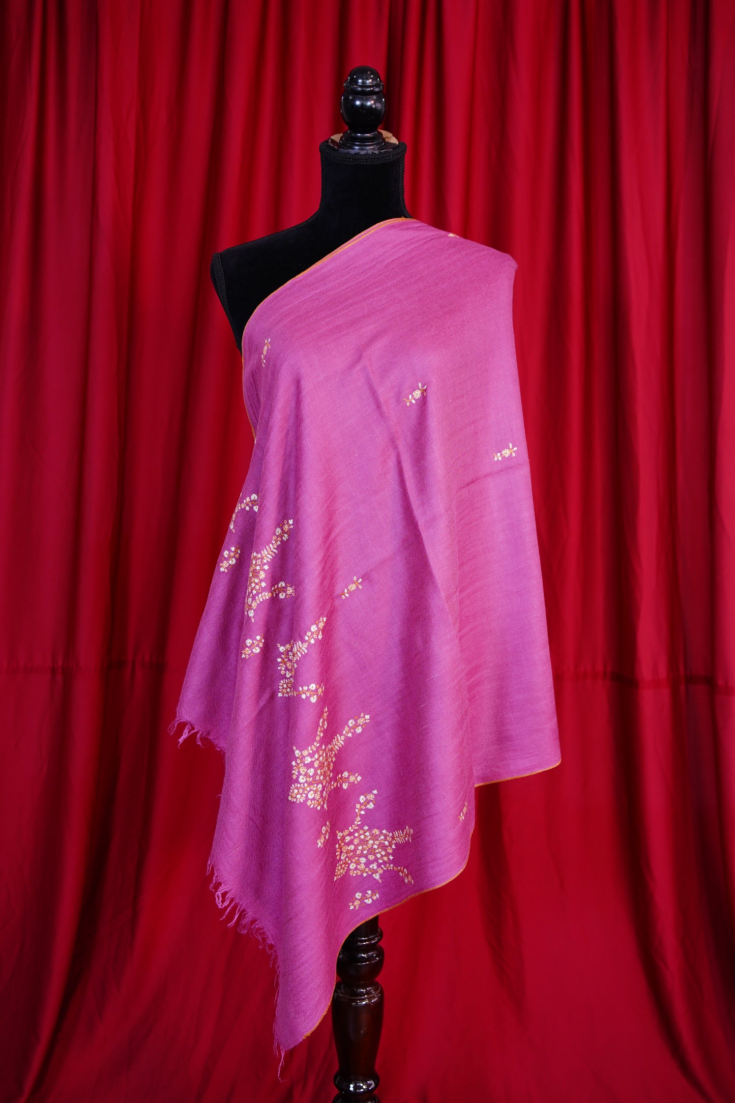 hot pink GI embroidery pashmina stole 9808