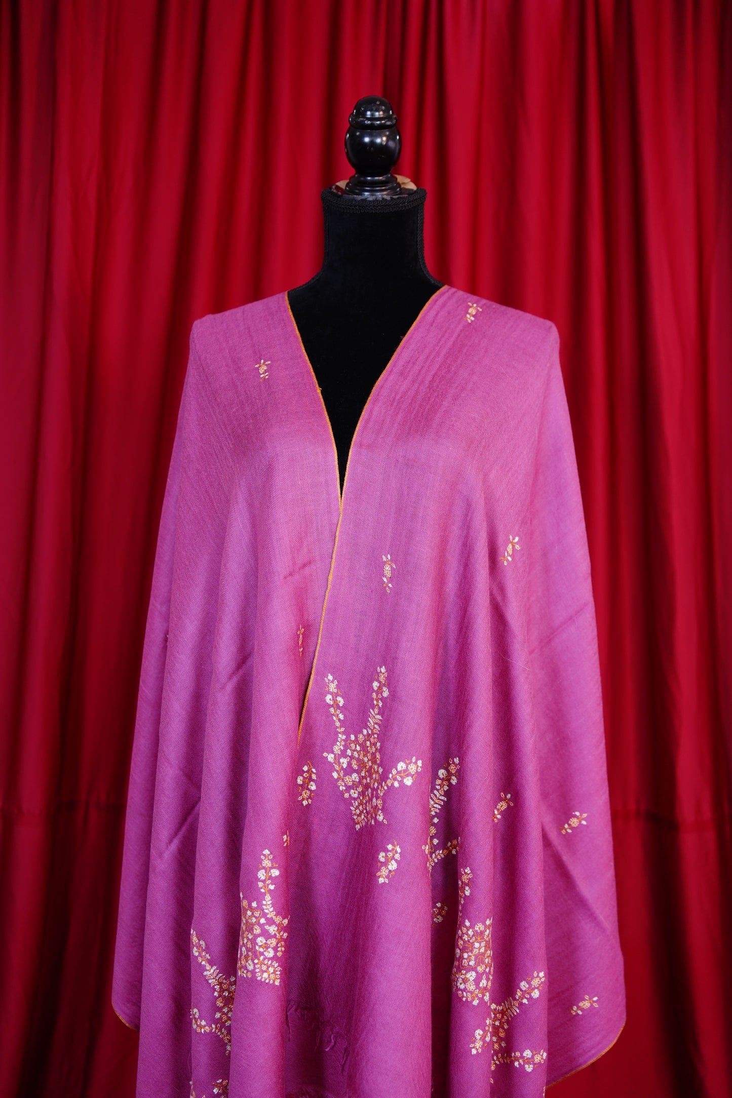 hot pink GI embroidery pashmina stole 9808