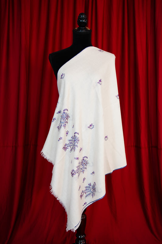 pure white GI butis embroidery pashmina stole 9809