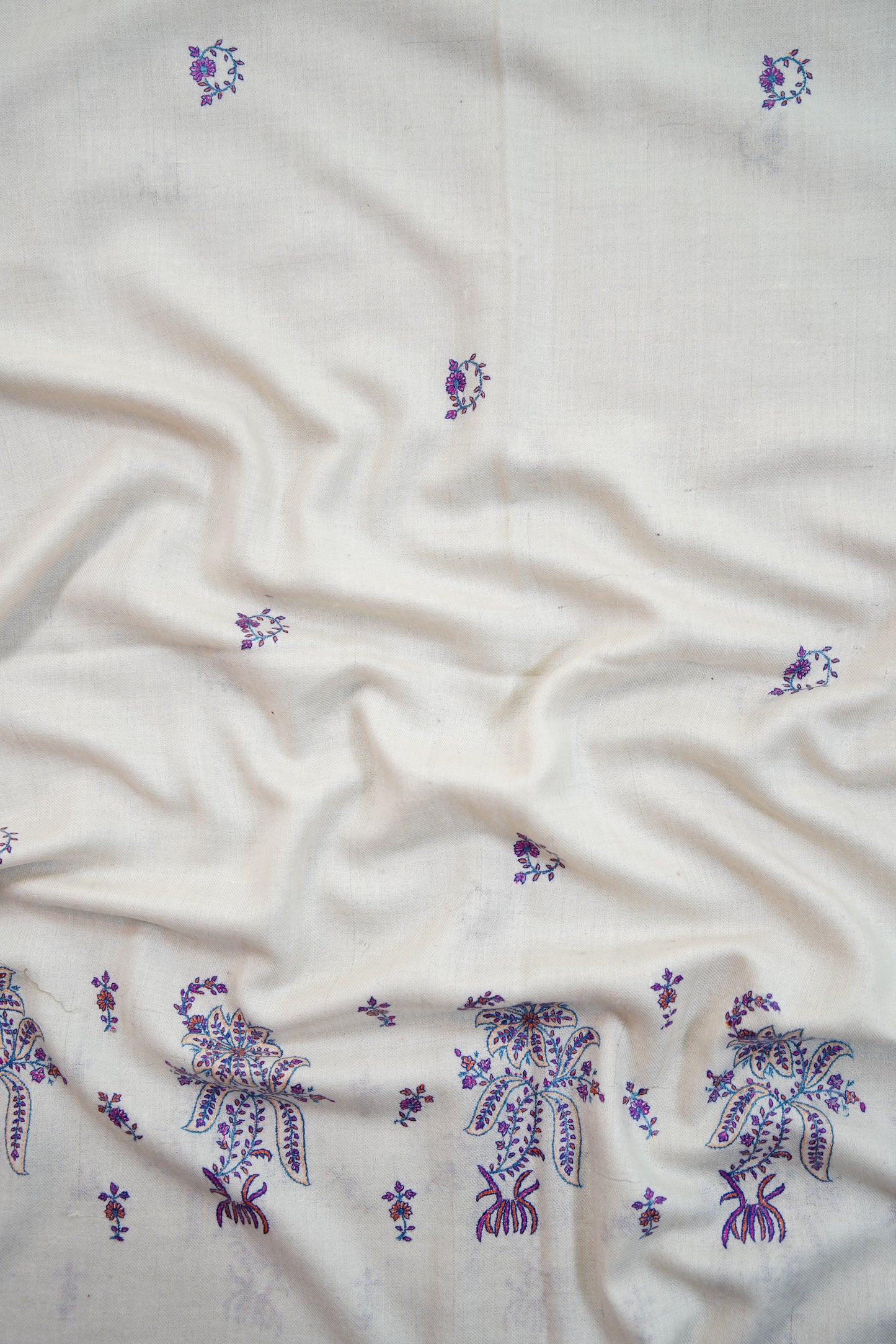 pure white GI butis embroidery pashmina stole 9809