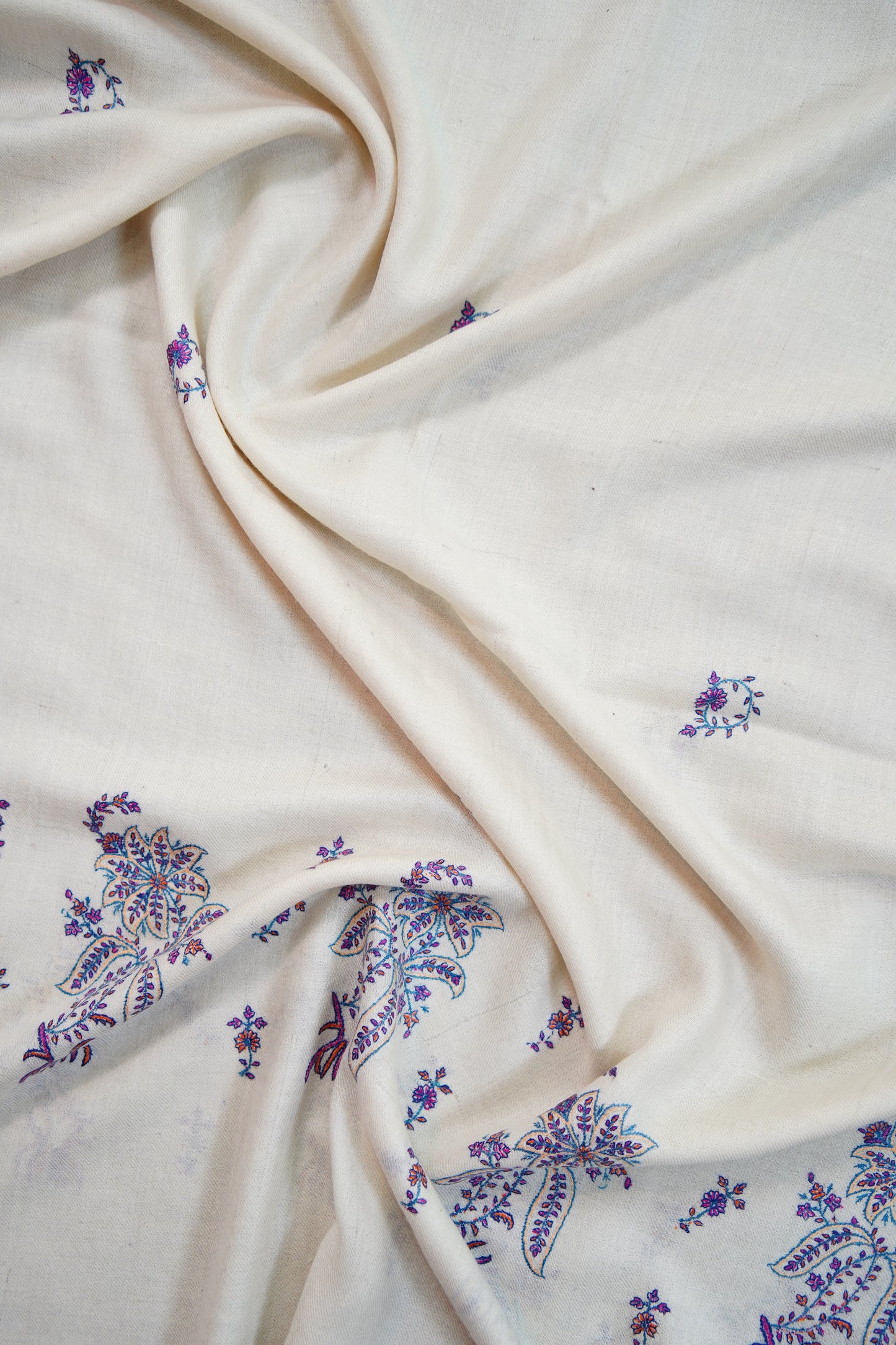 pure white GI butis embroidery pashmina stole 9809