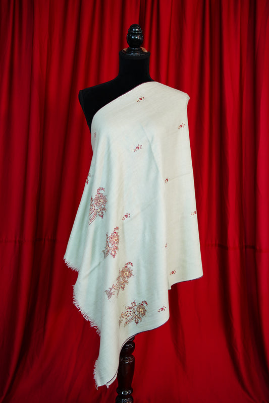 tea green GI butis embroidery pashmina stole  9810