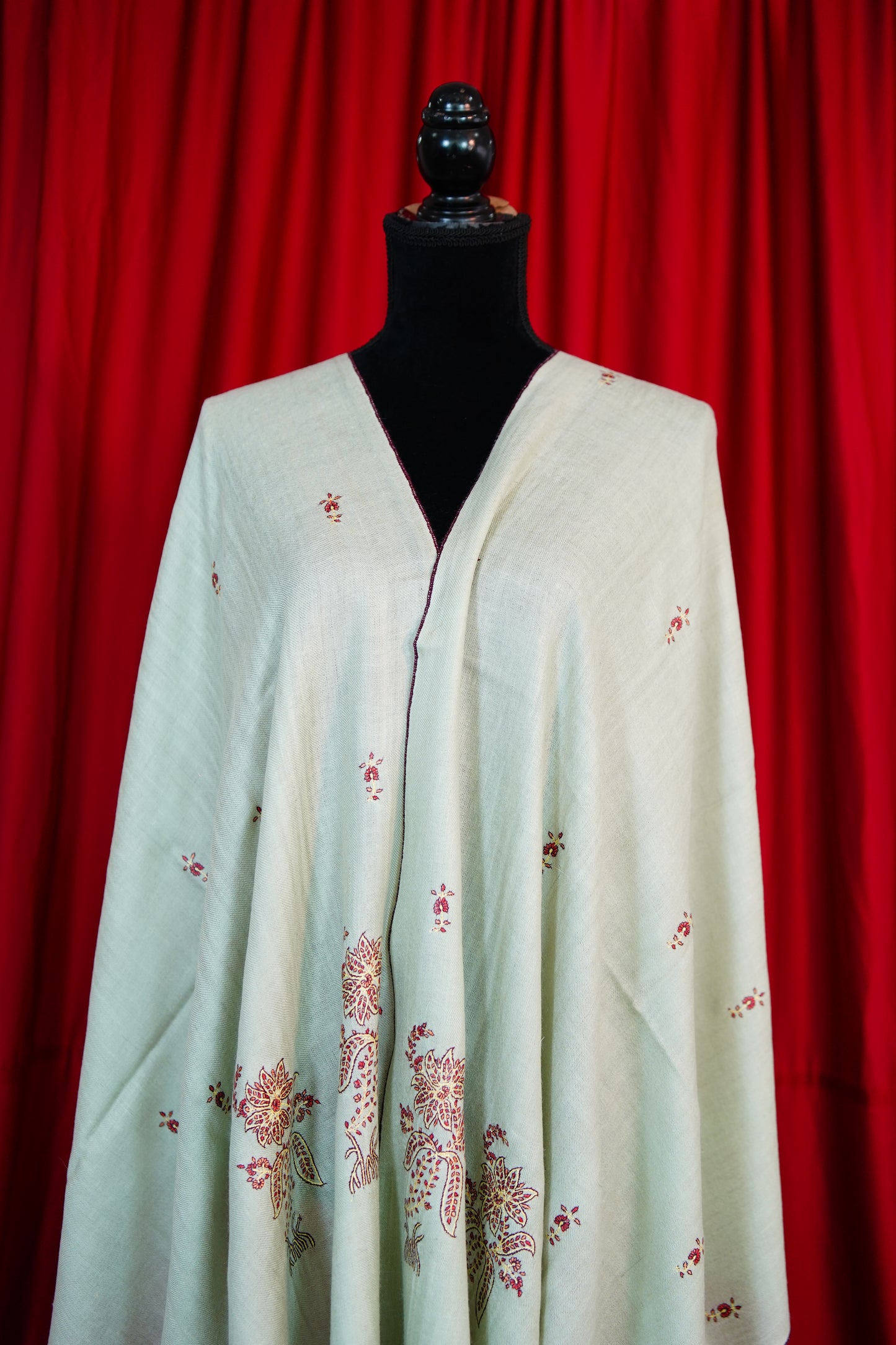 tea green GI butis embroidery pashmina stole  9810