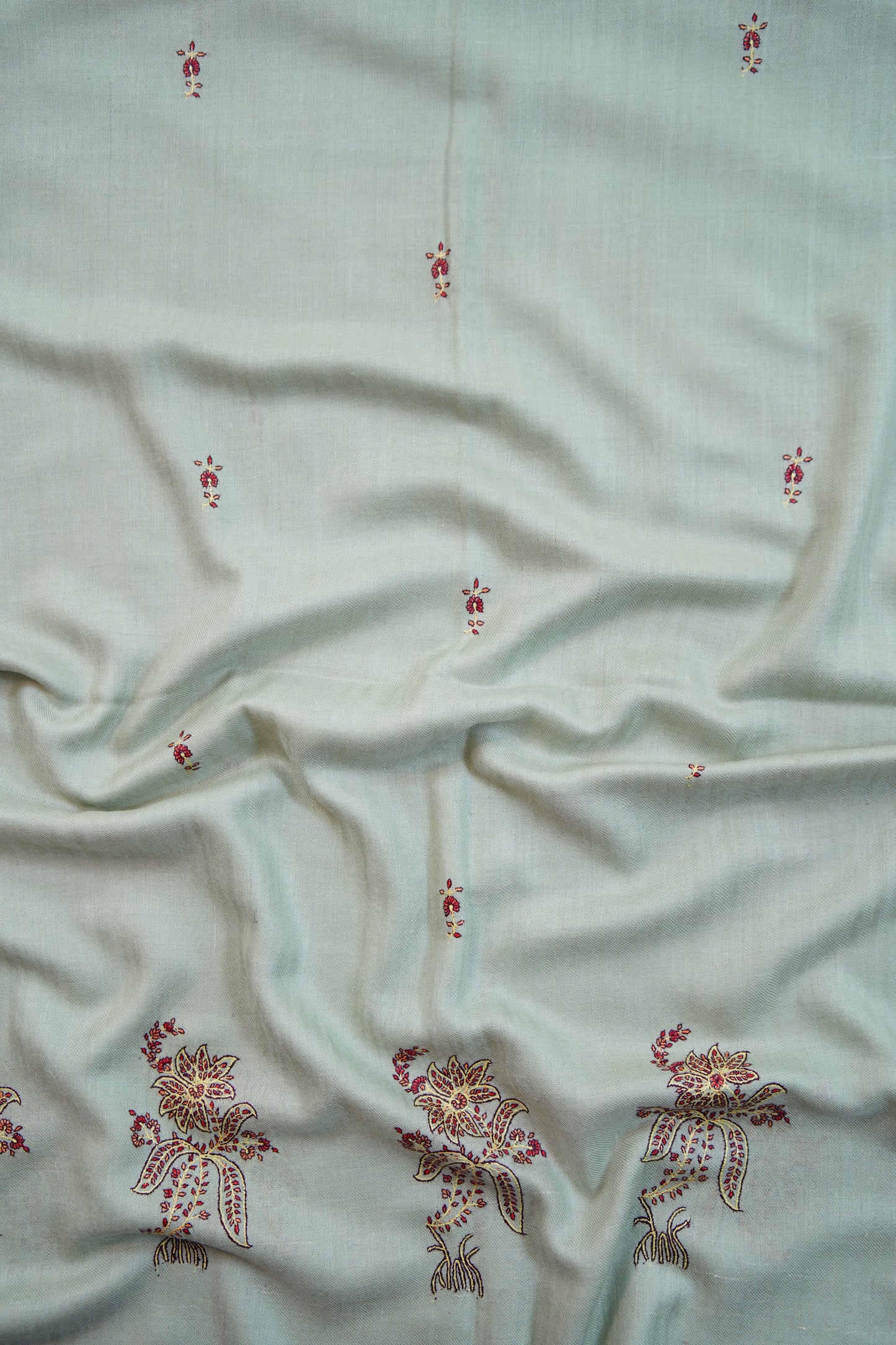 tea green GI butis embroidery pashmina stole  9810