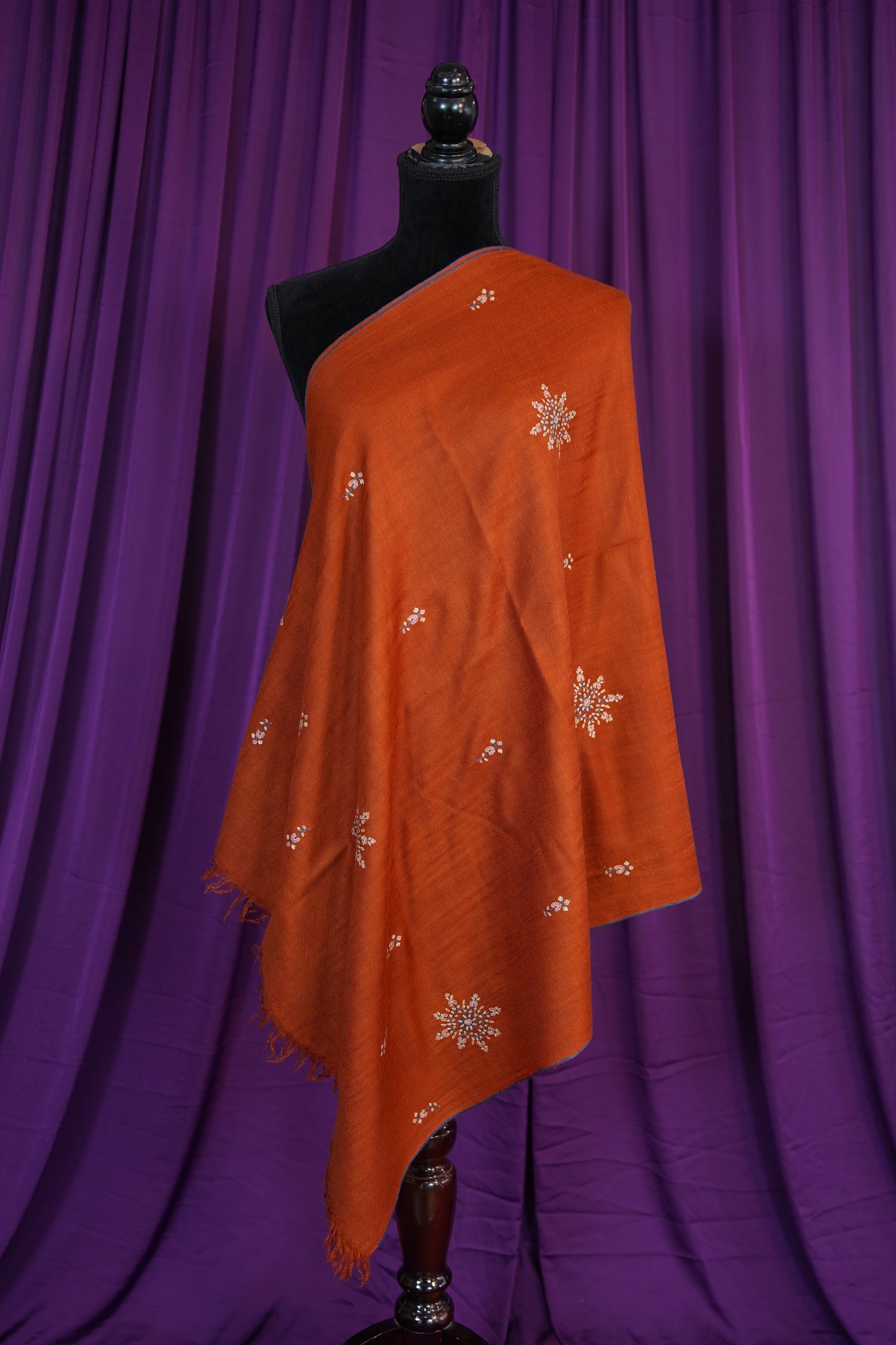 rufous brown red GI embroidery pashmina stole 9811