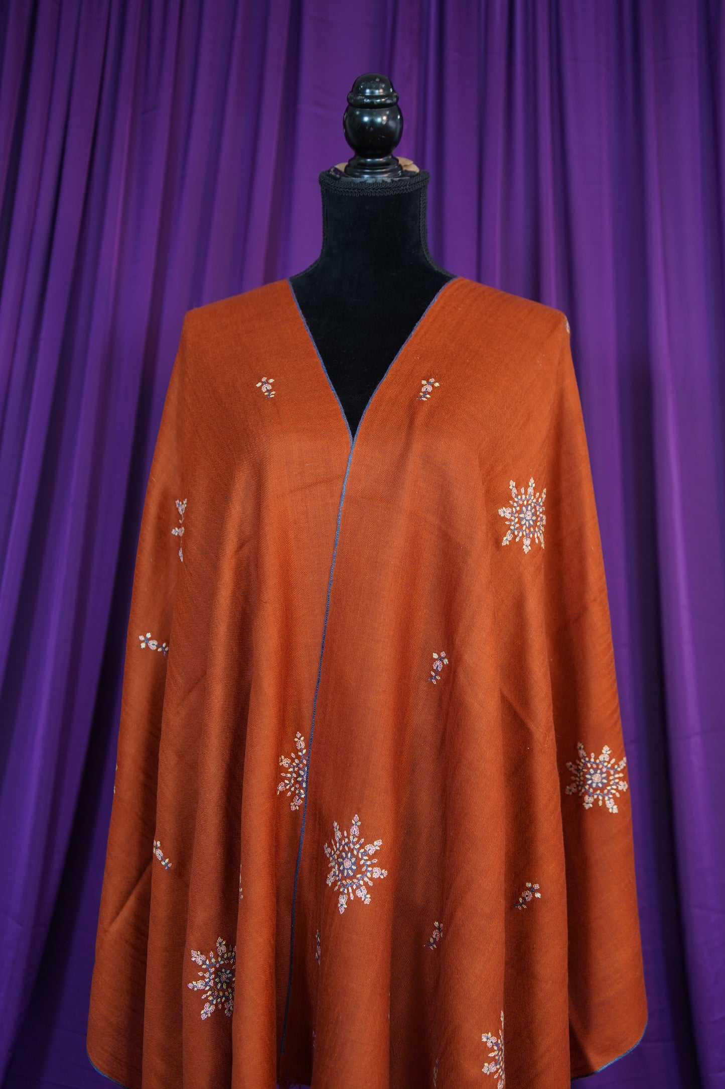 rufous brown red GI embroidery pashmina stole 9811
