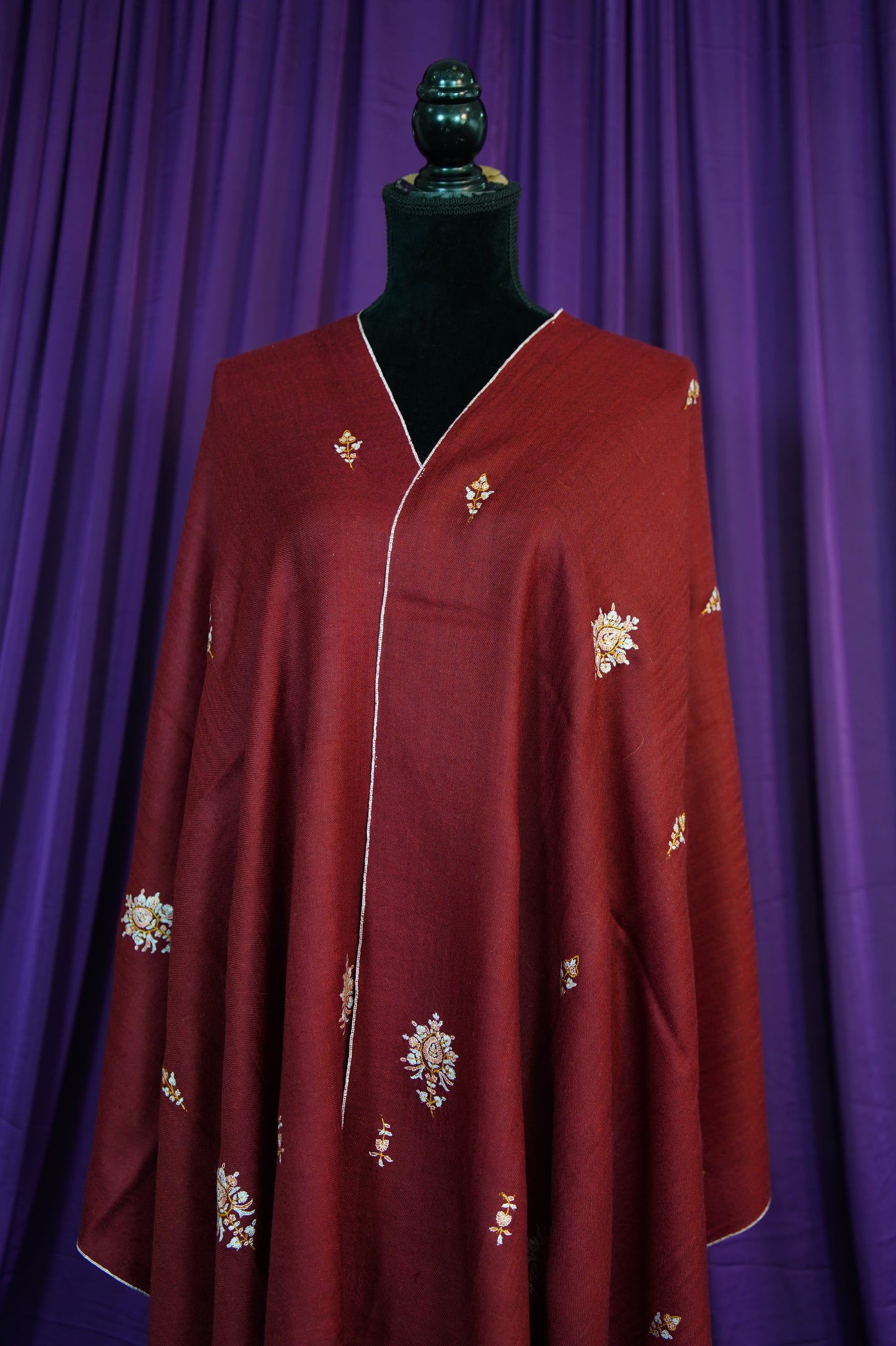 mahogany butis GI embroidery pashmina stole 9812