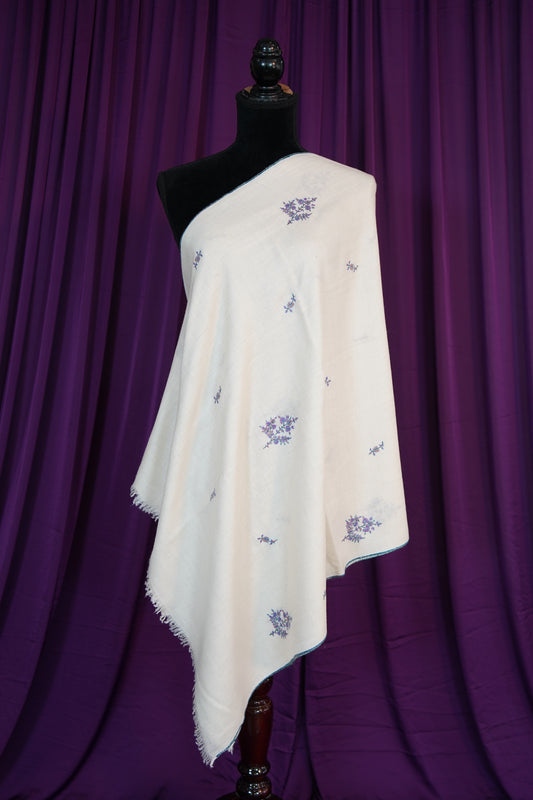 white GI butis embroidery pashmina stole 9813